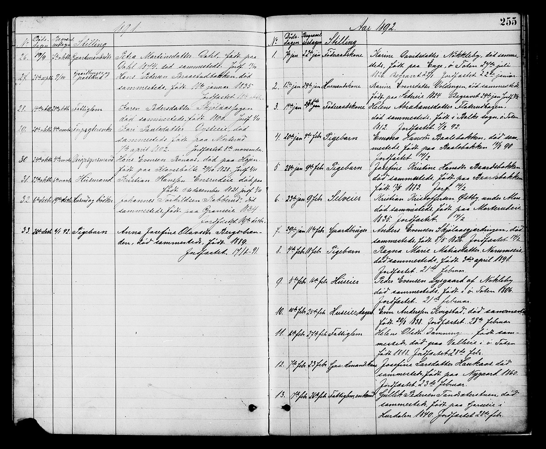 Vestre Toten prestekontor, SAH/PREST-108/H/Ha/Hab/L0008: Parish register (copy) no. 8, 1885-1900, p. 255