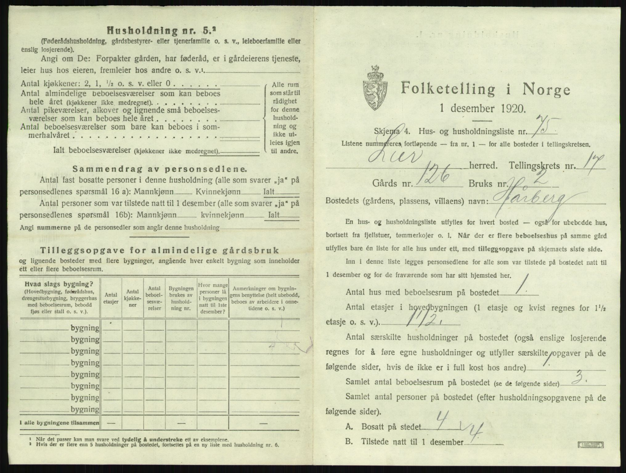 SAKO, 1920 census for Lier, 1920, p. 3047