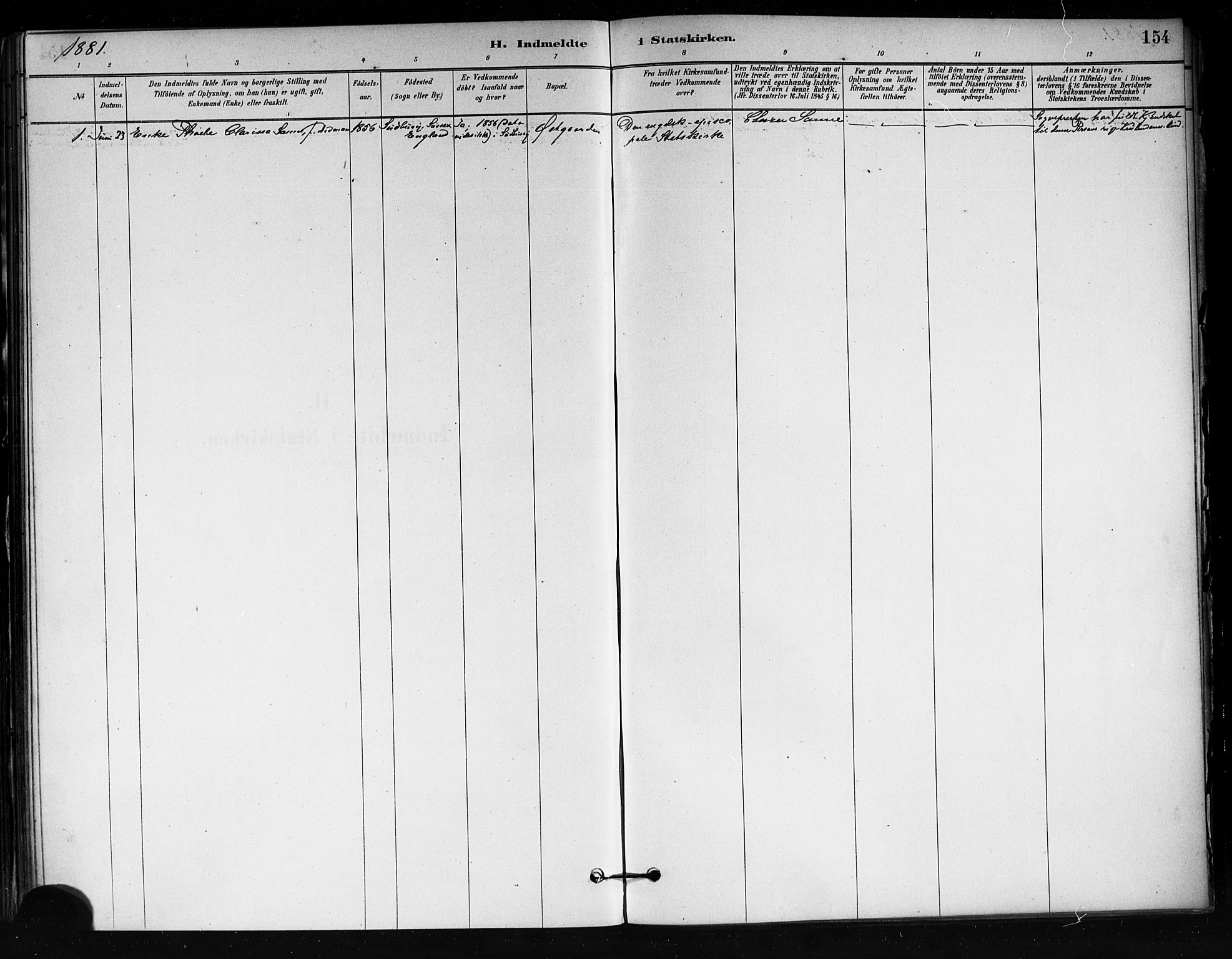 Tjøme kirkebøker, SAKO/A-328/F/Fa/L0001: Parish register (official) no. 1, 1879-1890, p. 154