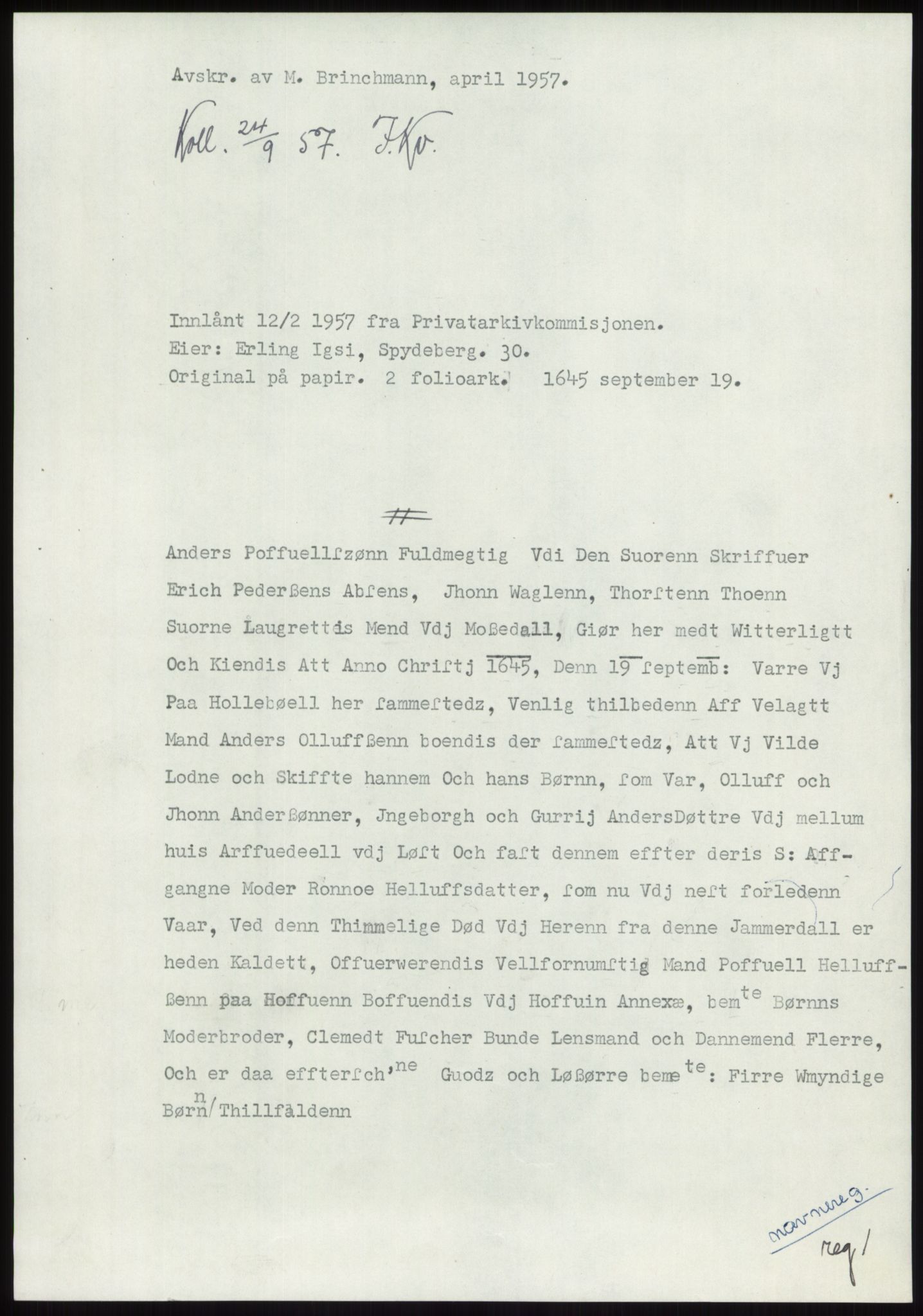 Samlinger til kildeutgivelse, Diplomavskriftsamlingen, RA/EA-4053/H/Ha, p. 407