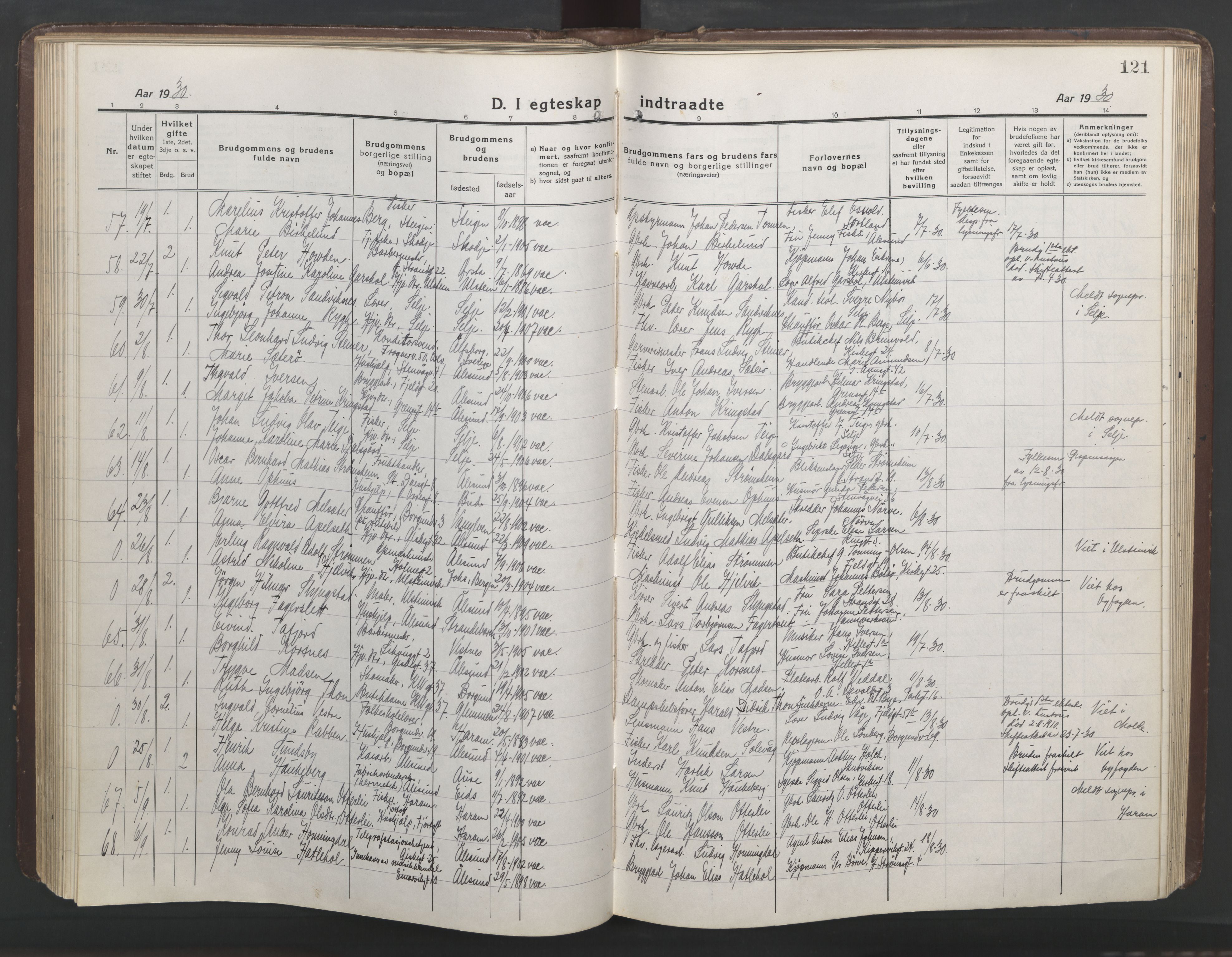 Ministerialprotokoller, klokkerbøker og fødselsregistre - Møre og Romsdal, AV/SAT-A-1454/529/L0473: Parish register (copy) no. 529C10, 1918-1941, p. 121