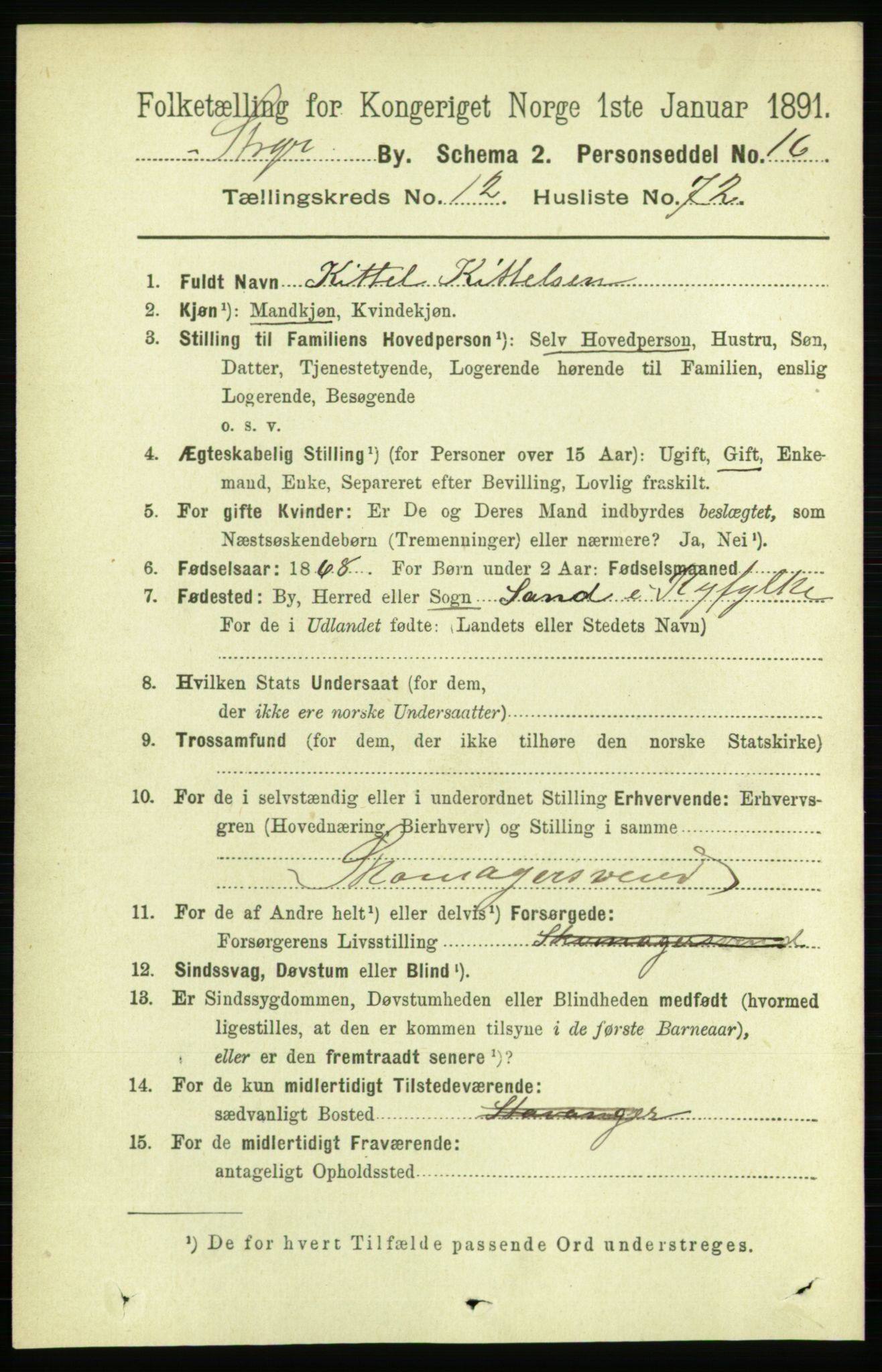 RA, 1891 census for 1103 Stavanger, 1891, p. 15706