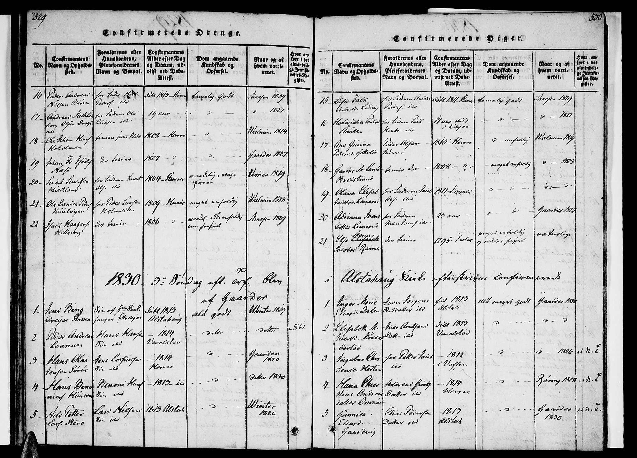 Ministerialprotokoller, klokkerbøker og fødselsregistre - Nordland, AV/SAT-A-1459/830/L0445: Parish register (official) no. 830A09, 1820-1830, p. 529-530