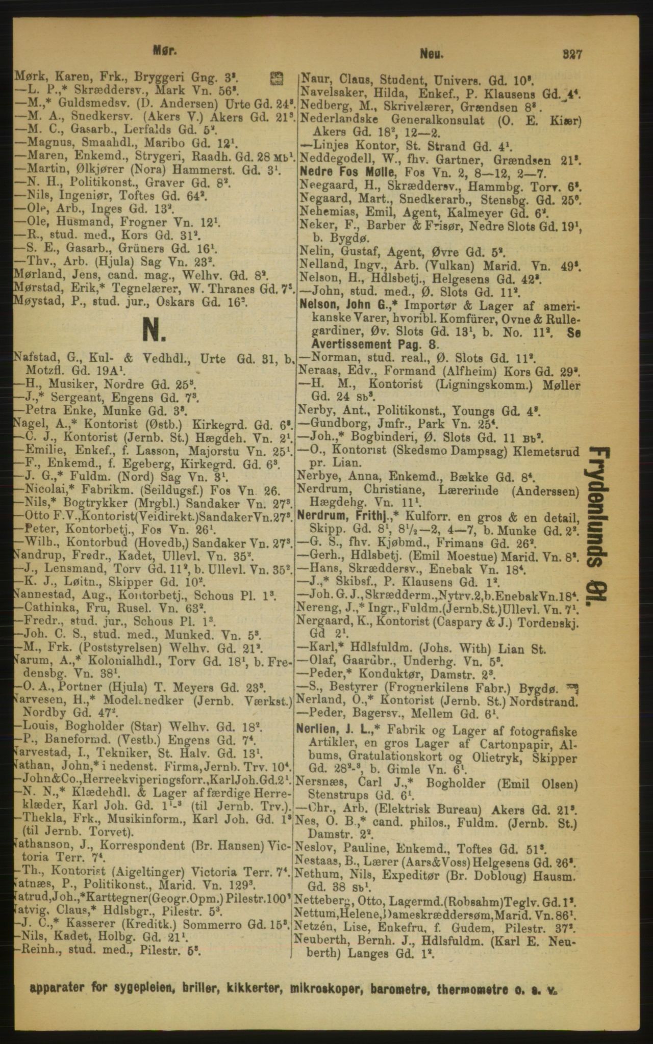 Kristiania/Oslo adressebok, PUBL/-, 1889, p. 327