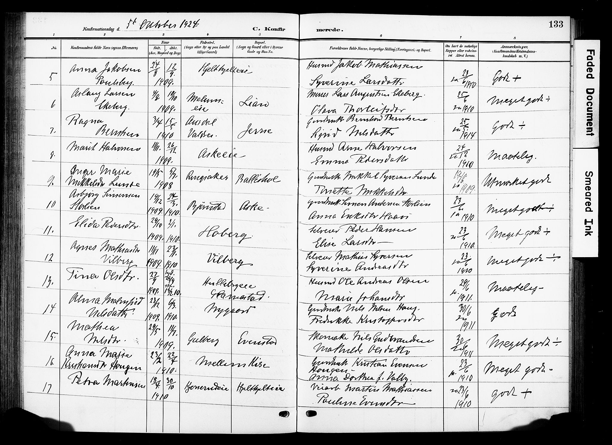 Nes prestekontor, Hedmark, SAH/PREST-020/K/Ka/L0013: Parish register (official) no. 13, 1906-1924, p. 133