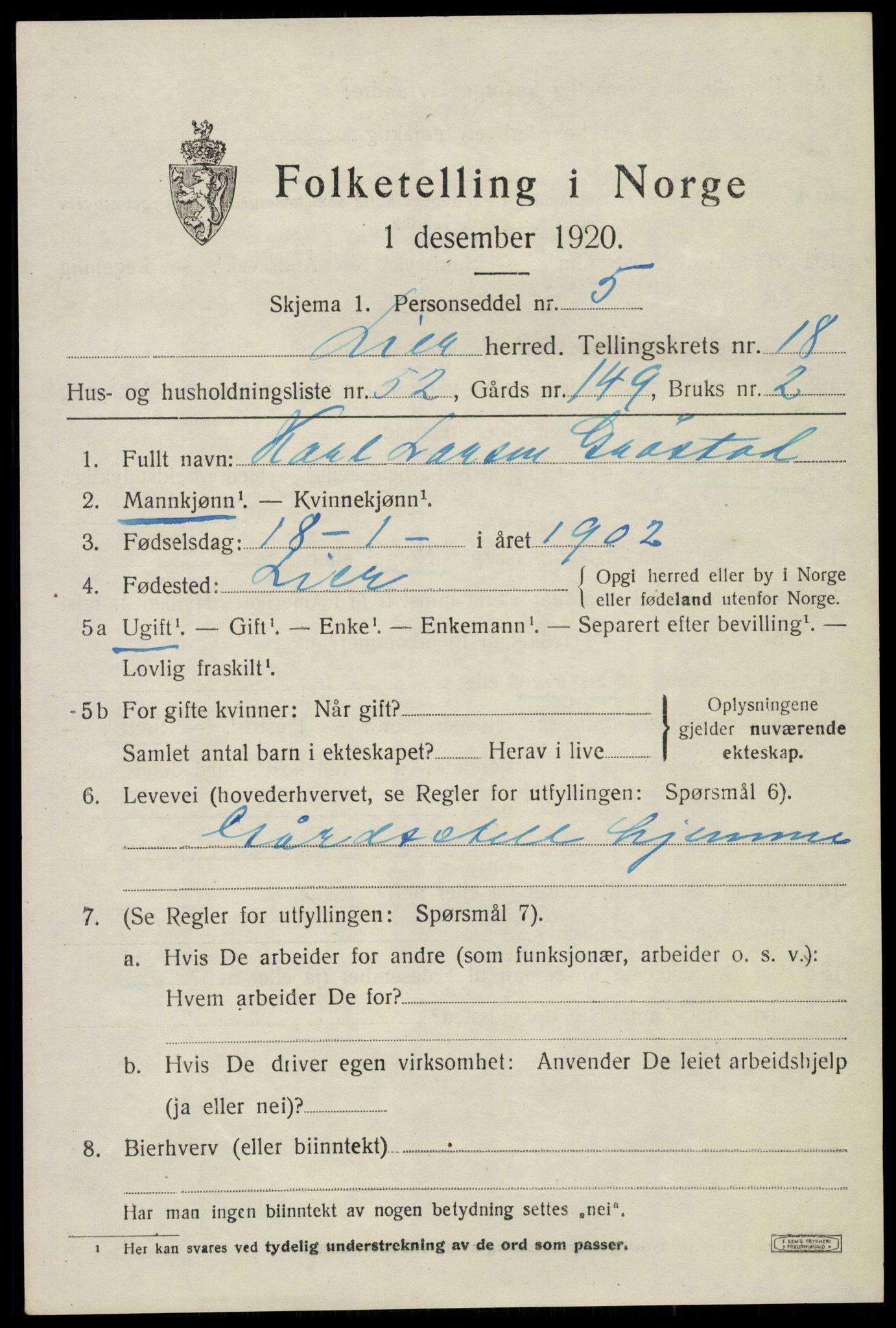 SAKO, 1920 census for Lier, 1920, p. 26092