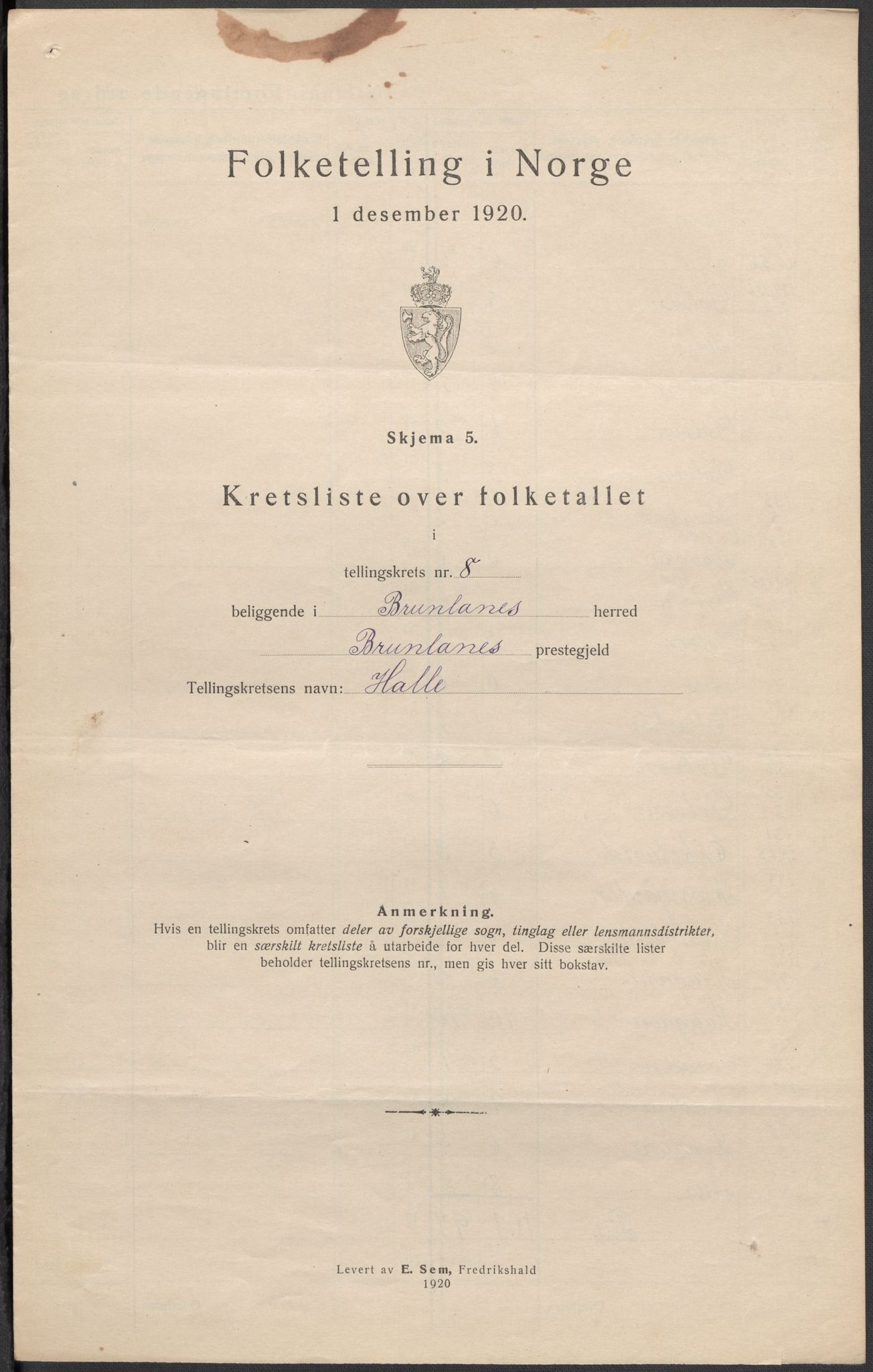 SAKO, 1920 census for Brunlanes, 1920, p. 32