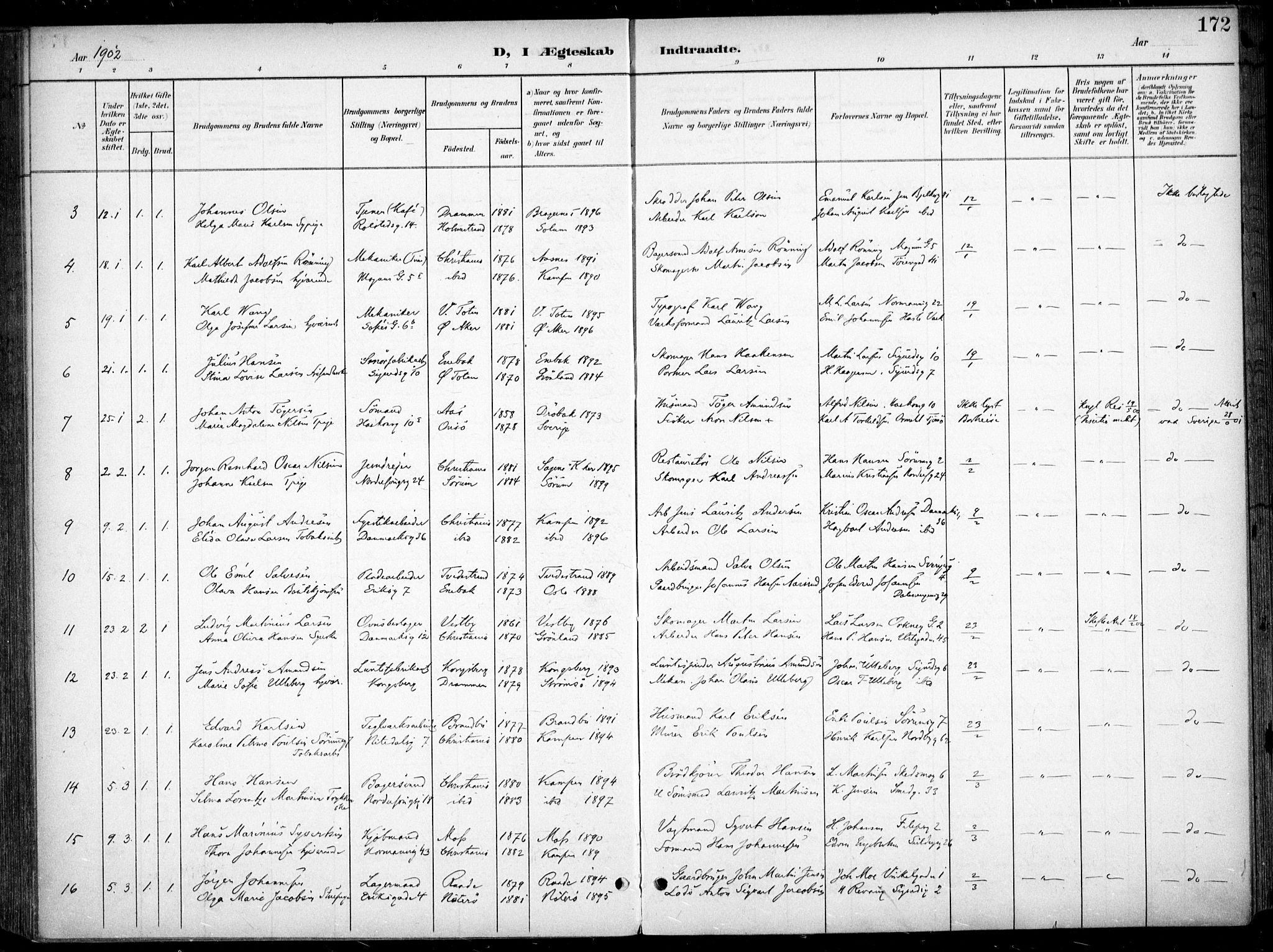 Kampen prestekontor Kirkebøker, AV/SAO-A-10853/F/Fa/L0009: Parish register (official) no. I 9, 1899-1911, p. 172