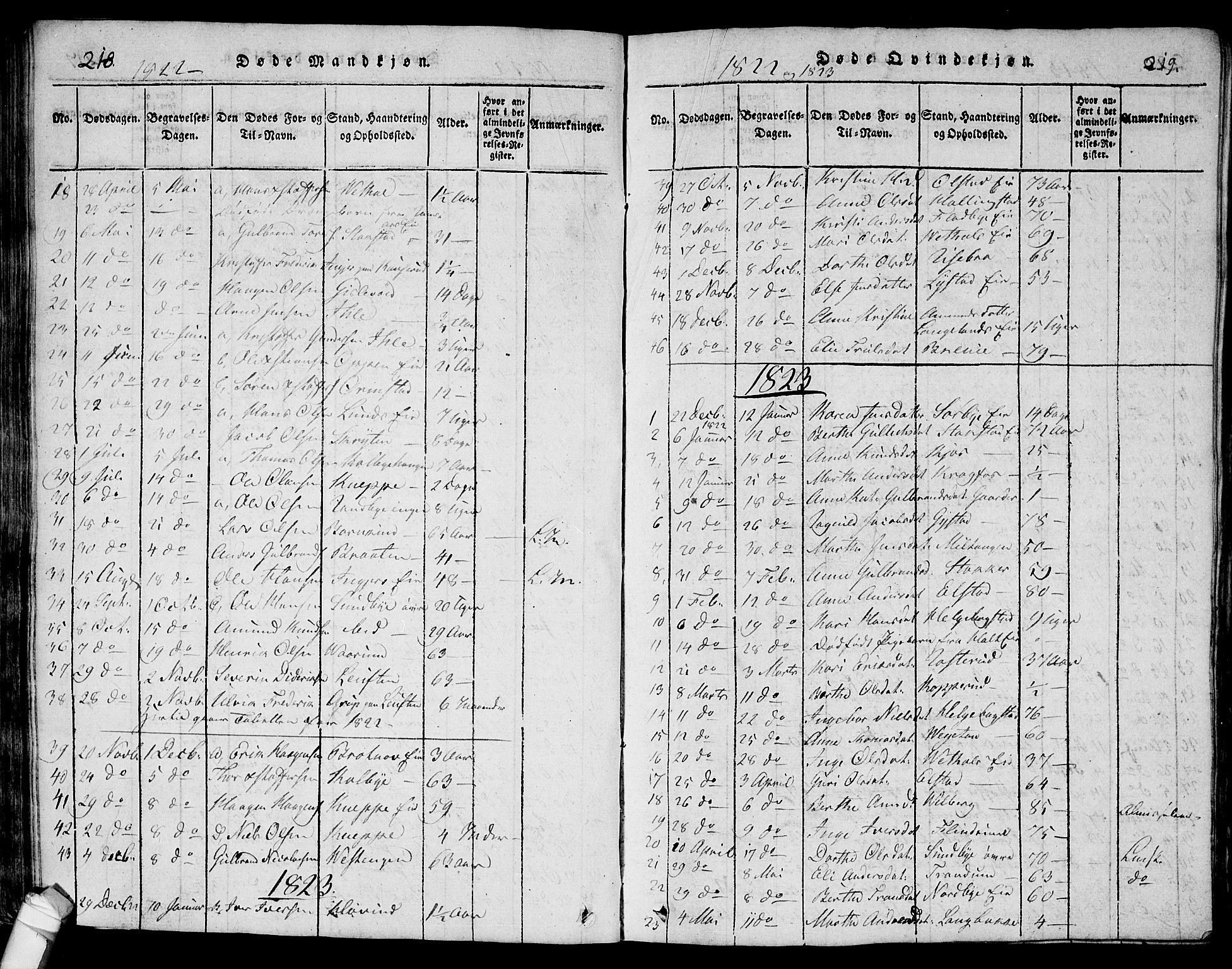 Ullensaker prestekontor Kirkebøker, AV/SAO-A-10236a/G/Ga/L0001: Parish register (copy) no. I 1, 1815-1835, p. 218-219