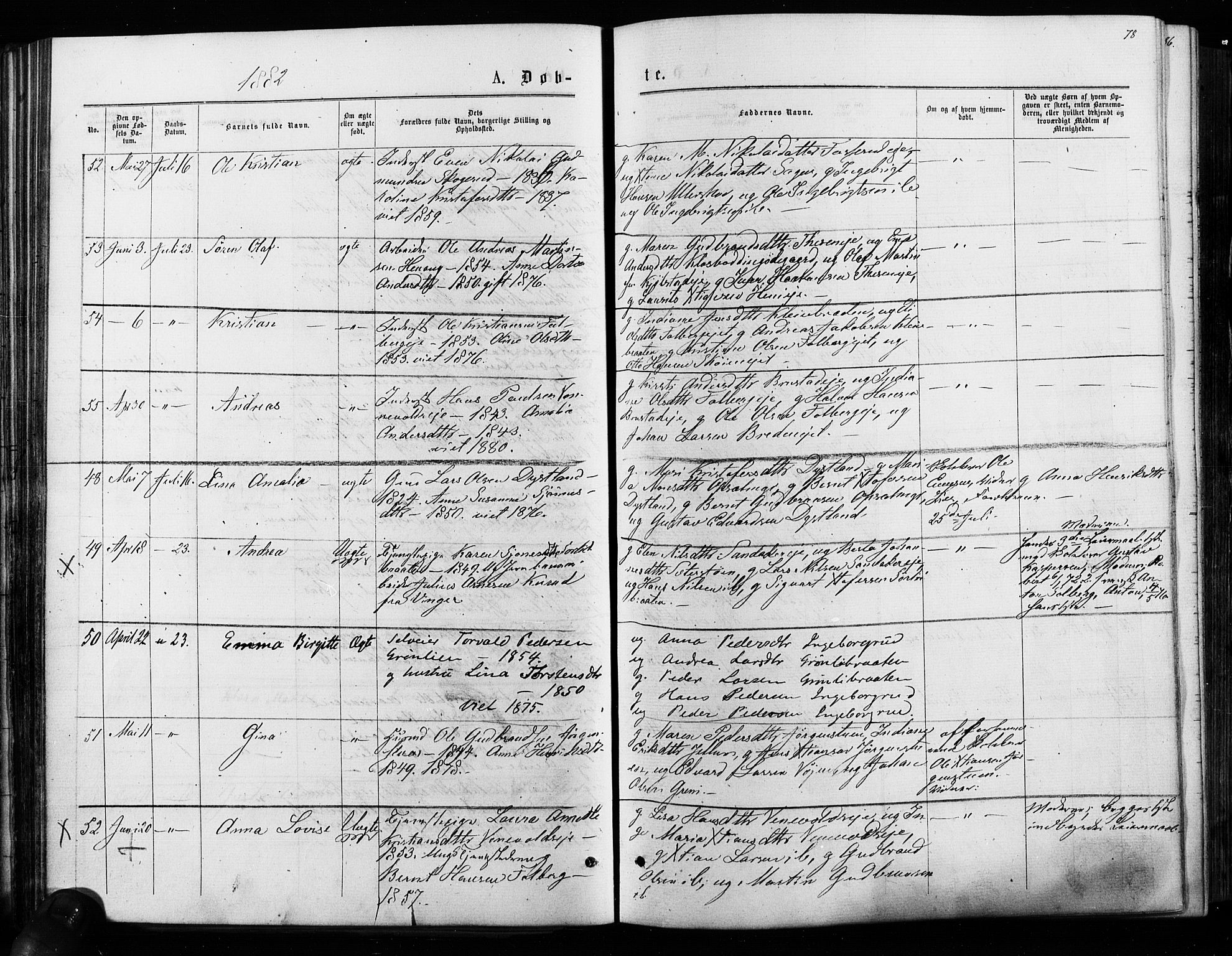 Nes prestekontor Kirkebøker, AV/SAO-A-10410/F/Fa/L0009: Parish register (official) no. I 9, 1875-1882, p. 78