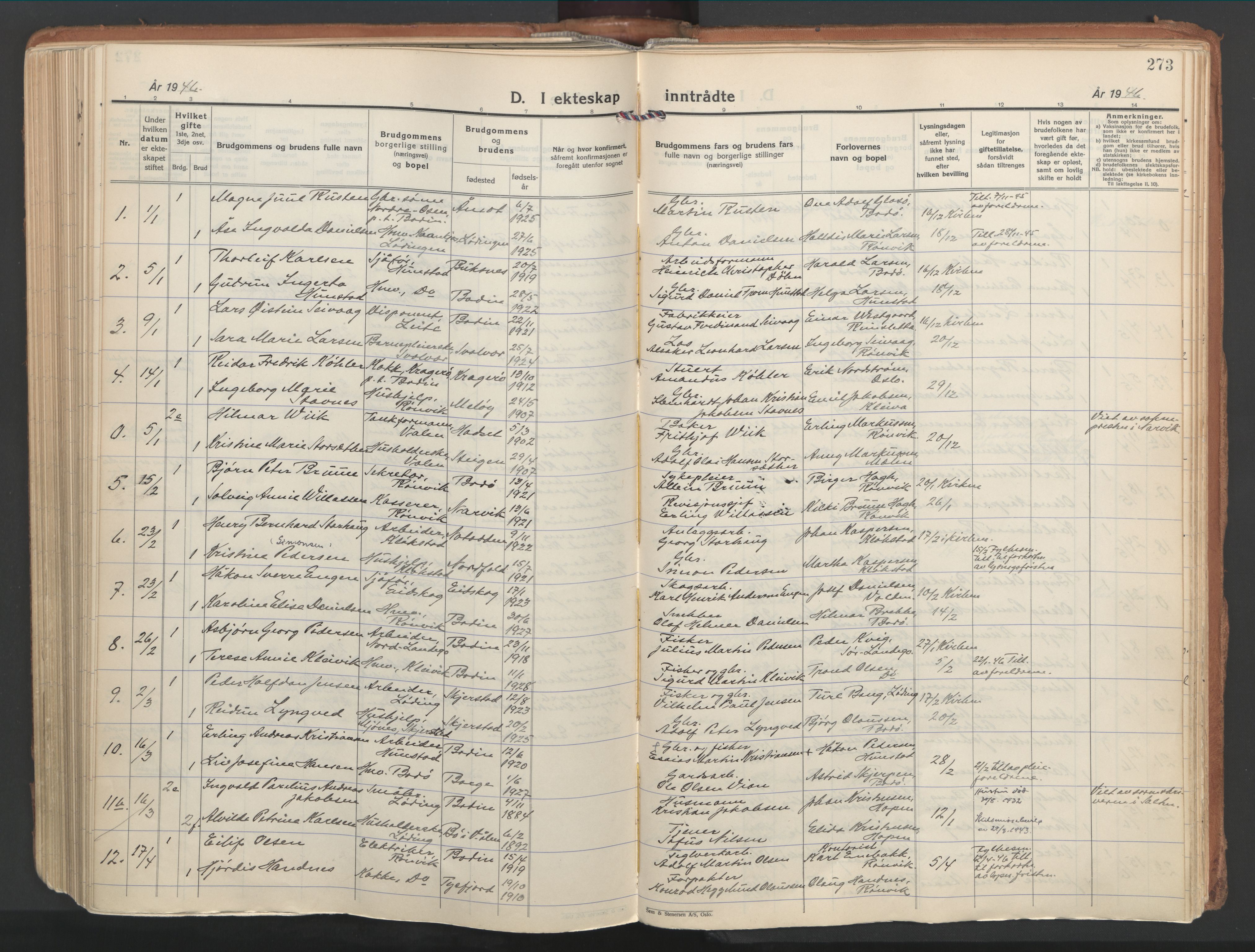 Ministerialprotokoller, klokkerbøker og fødselsregistre - Nordland, AV/SAT-A-1459/802/L0061: Parish register (official) no. 802A08, 1933-1946, p. 273