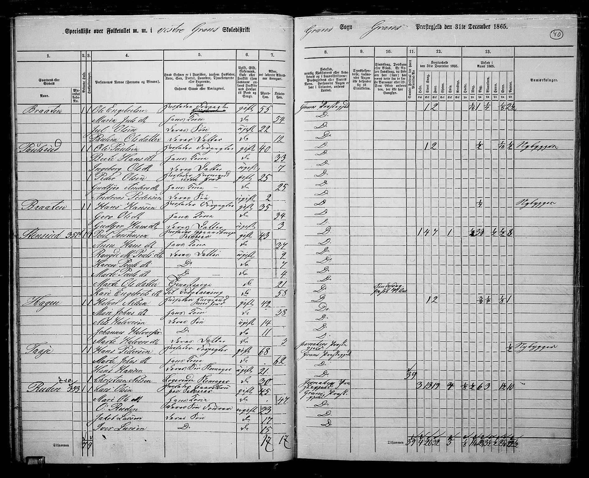 RA, 1865 census for Gran, 1865, p. 37