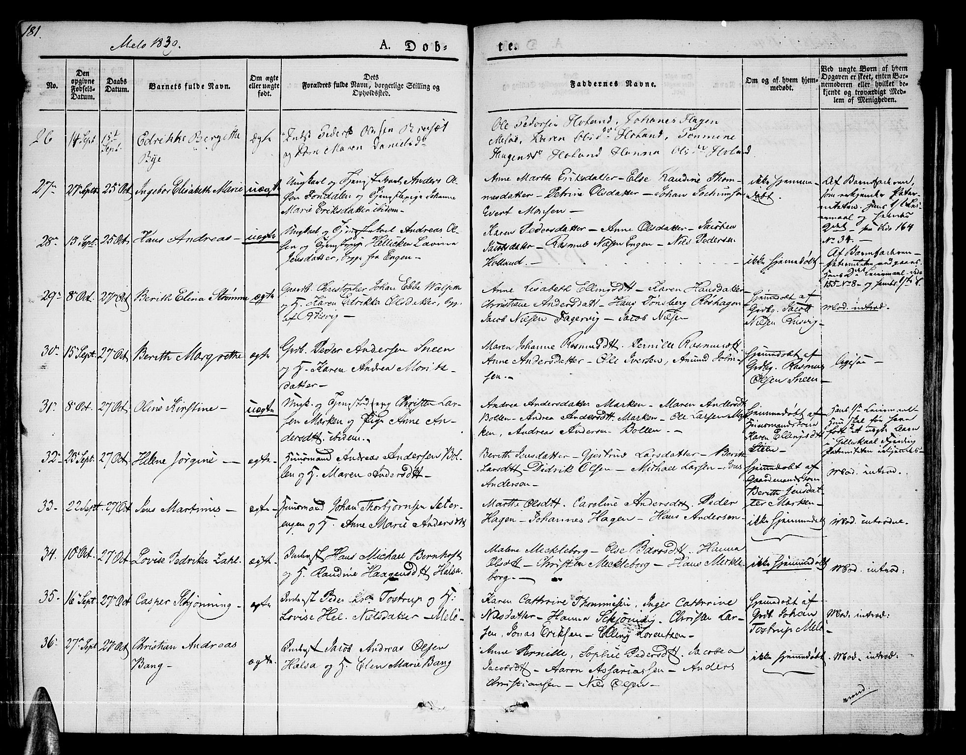 Ministerialprotokoller, klokkerbøker og fødselsregistre - Nordland, SAT/A-1459/841/L0598: Parish register (official) no. 841A06 /2, 1825-1844, p. 181