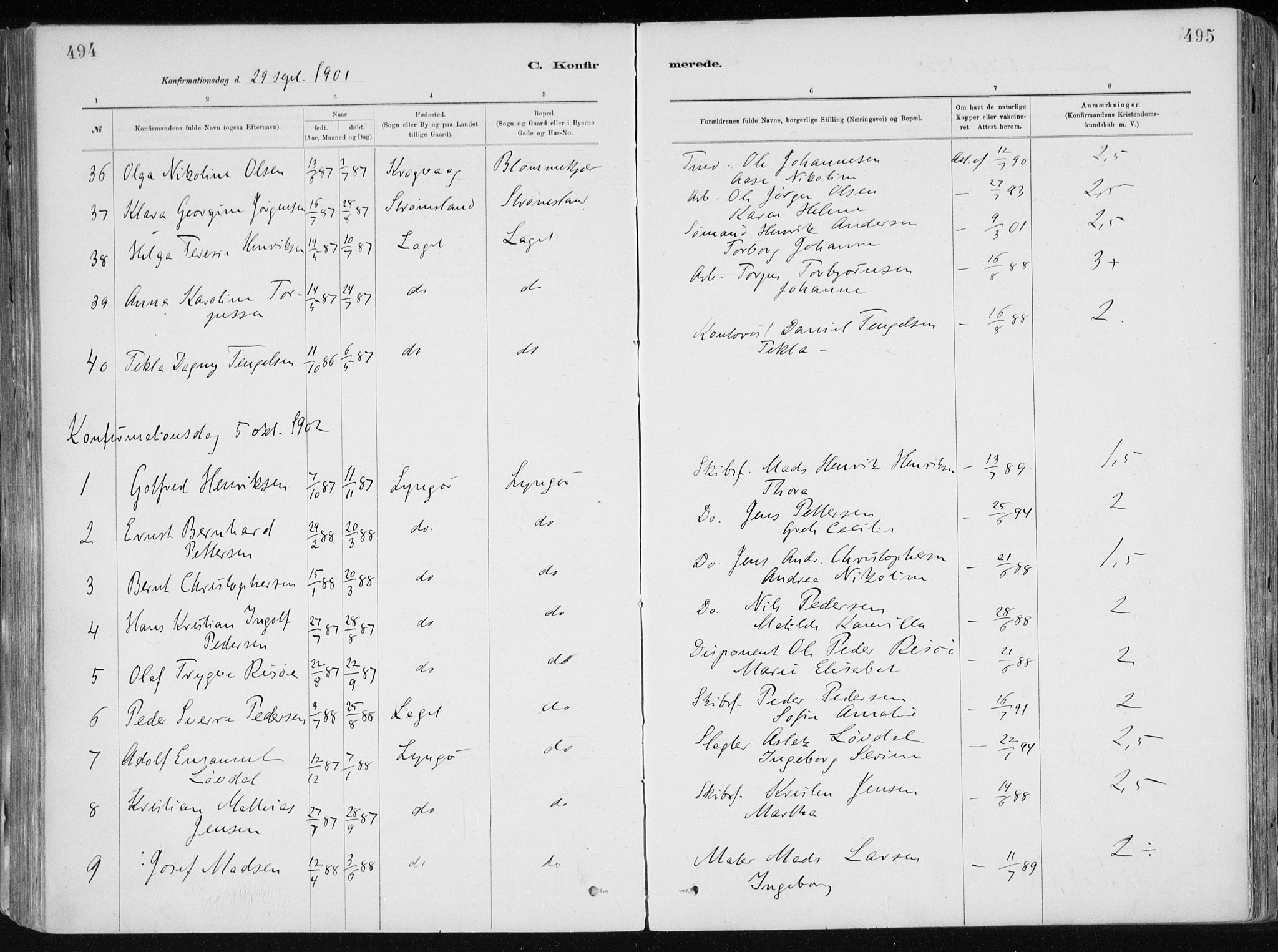 Dypvåg sokneprestkontor, SAK/1111-0007/F/Fa/Faa/L0008: Parish register (official) no. A 8, 1885-1906, p. 494-495