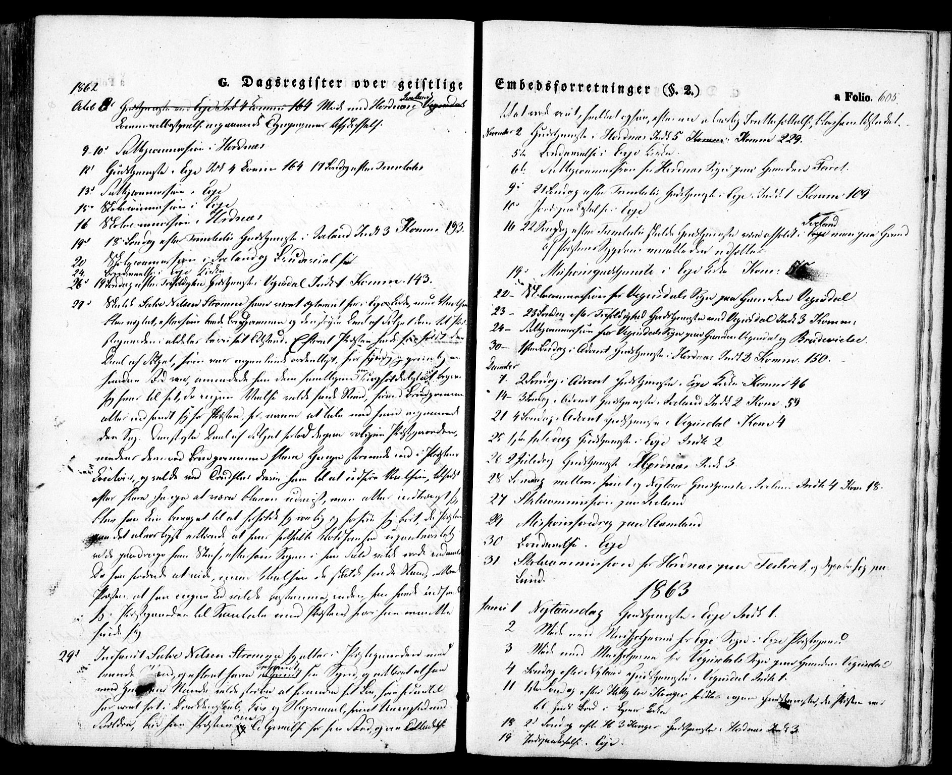 Evje sokneprestkontor, SAK/1111-0008/F/Fa/Faa/L0005: Parish register (official) no. A 5, 1843-1865, p. 605