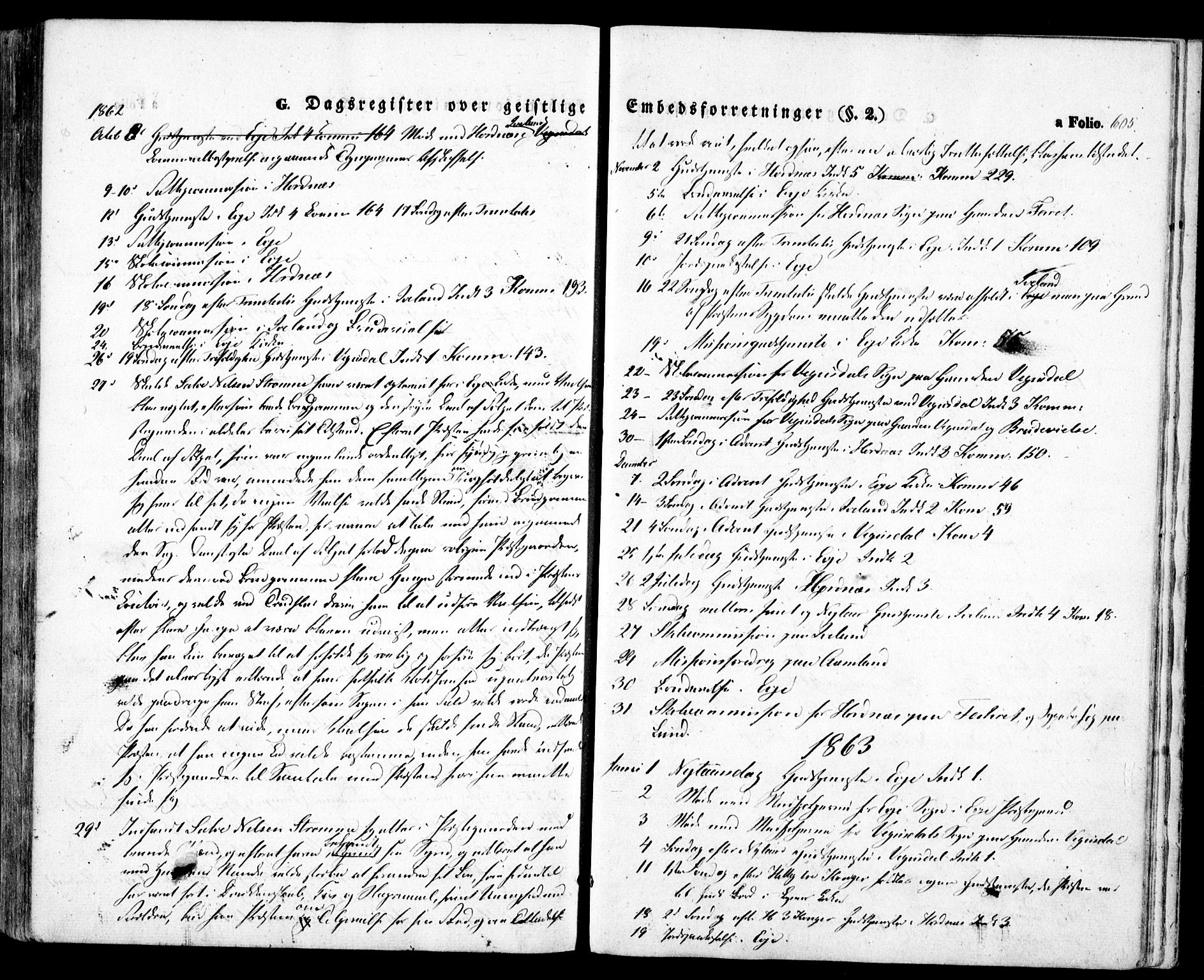 Evje sokneprestkontor, AV/SAK-1111-0008/F/Fa/Faa/L0005: Parish register (official) no. A 5, 1843-1865, p. 605