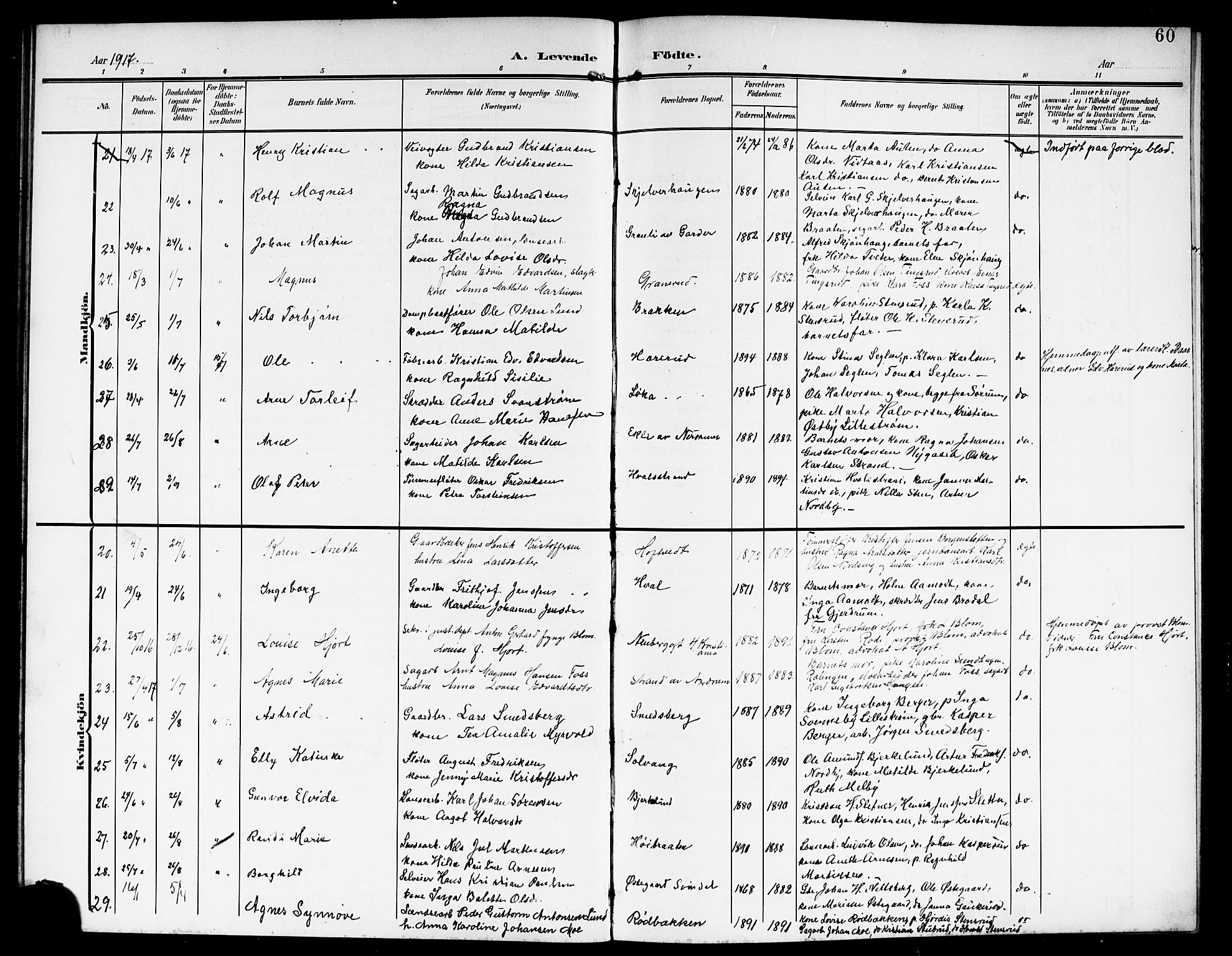 Fet prestekontor Kirkebøker, SAO/A-10370a/G/Ga/L0008: Parish register (copy) no. I 8, 1907-1920, p. 60