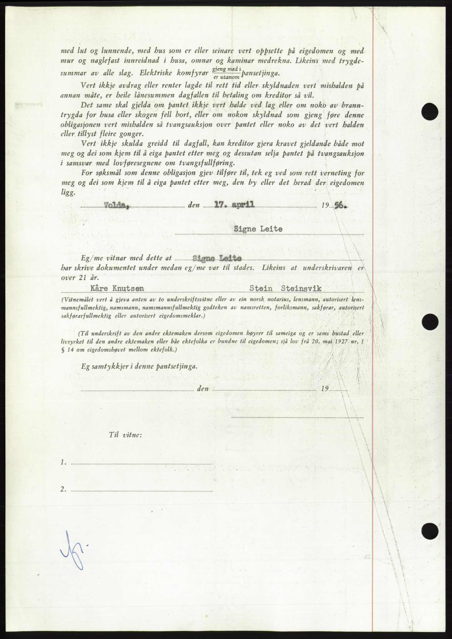 Søre Sunnmøre sorenskriveri, SAT/A-4122/1/2/2C/L0128: Mortgage book no. 16B, 1956-1956, Diary no: : 1019/1956