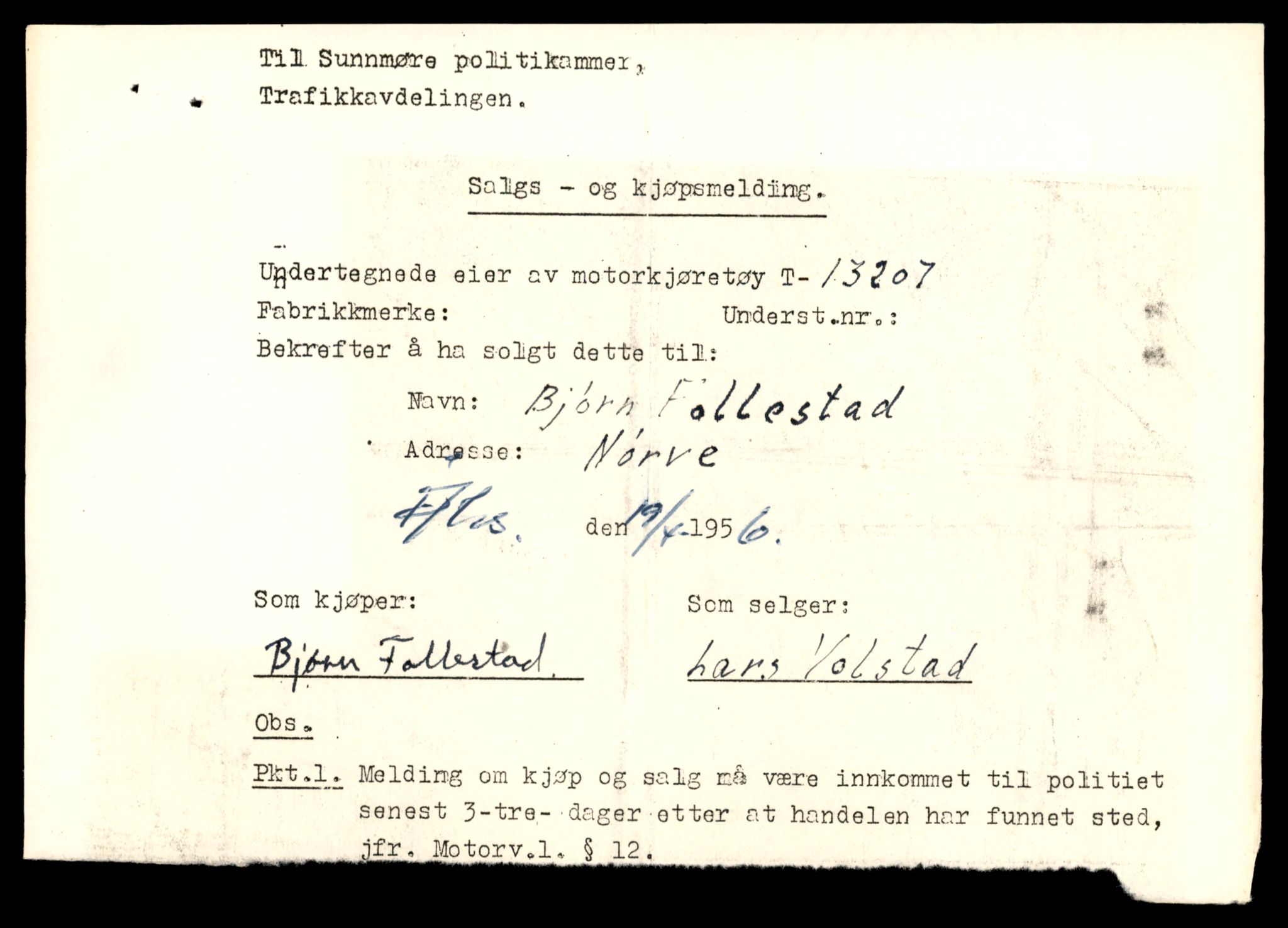Møre og Romsdal vegkontor - Ålesund trafikkstasjon, AV/SAT-A-4099/F/Fe/L0038: Registreringskort for kjøretøy T 13180 - T 13360, 1927-1998, p. 467