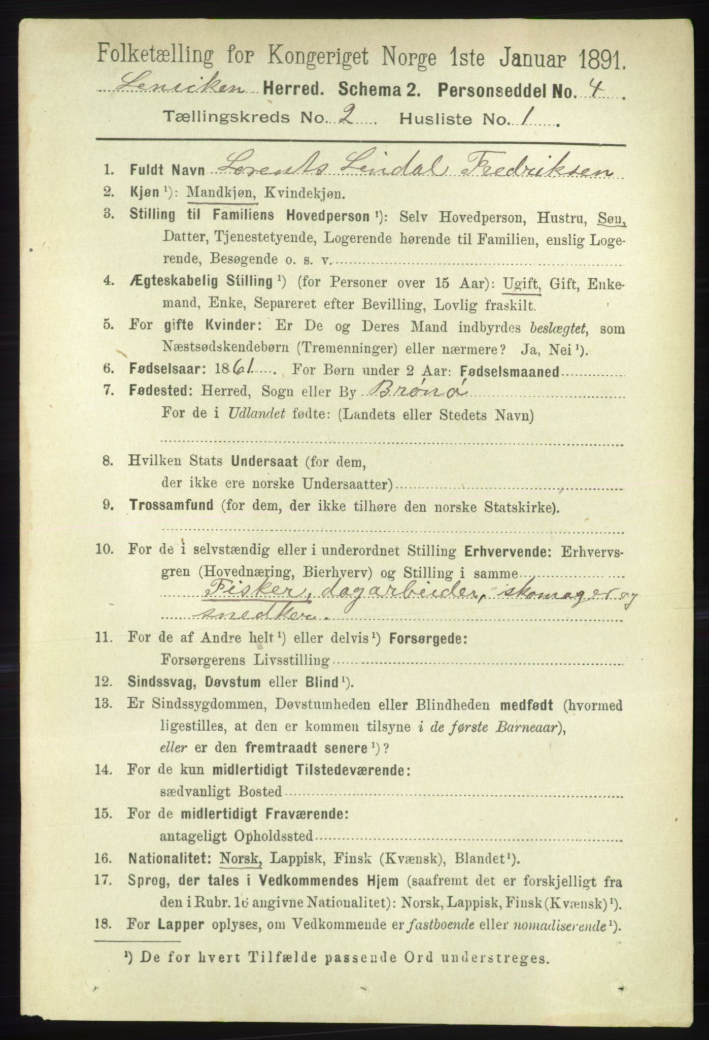 RA, 1891 census for 1931 Lenvik, 1891, p. 781