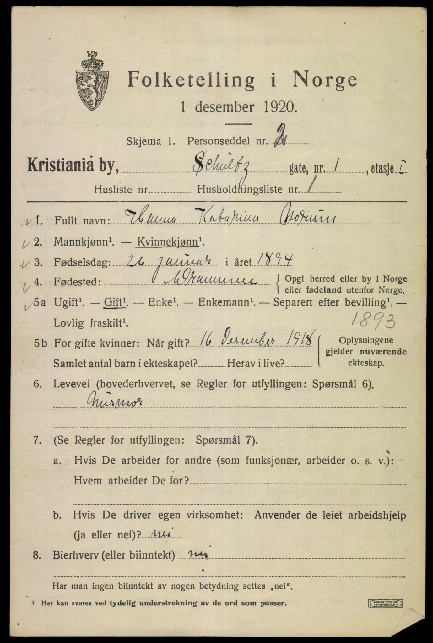 SAO, 1920 census for Kristiania, 1920, p. 491019