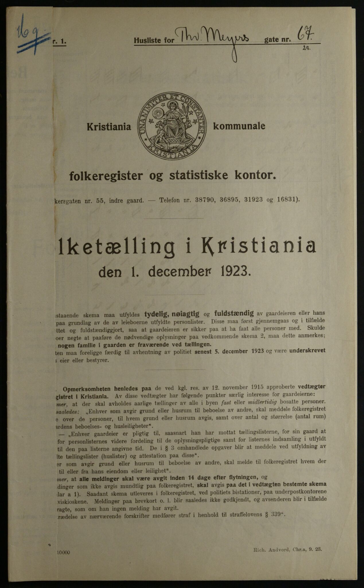 OBA, Municipal Census 1923 for Kristiania, 1923, p. 122408