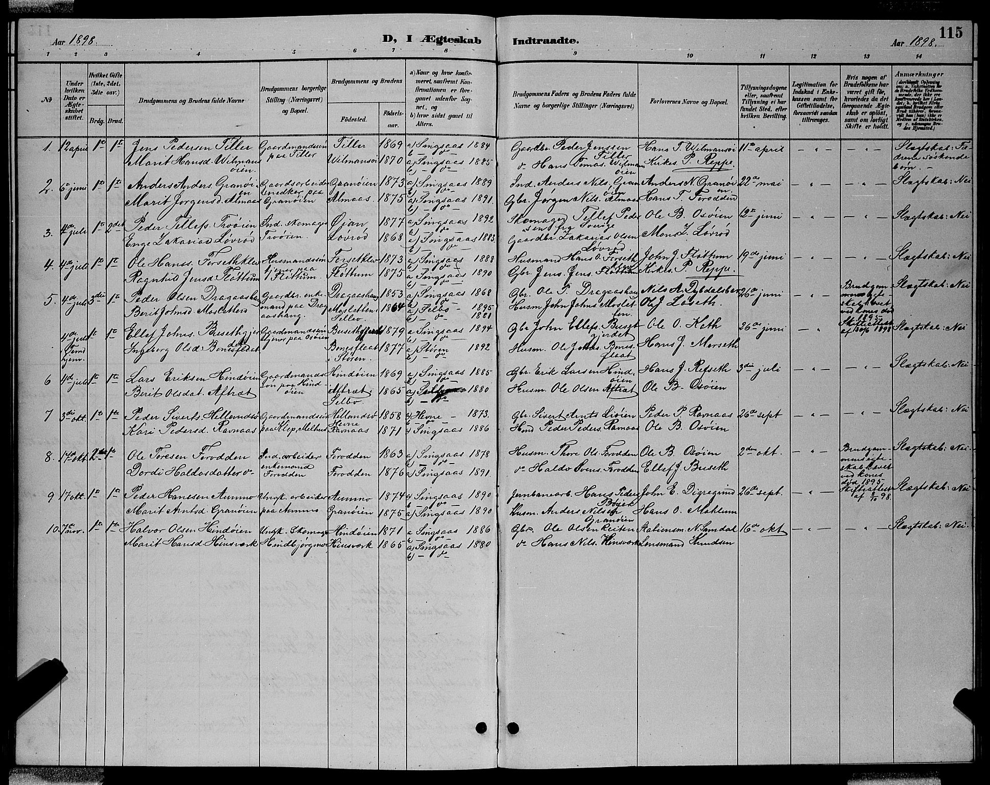 Ministerialprotokoller, klokkerbøker og fødselsregistre - Sør-Trøndelag, AV/SAT-A-1456/688/L1028: Parish register (copy) no. 688C03, 1889-1899, p. 115