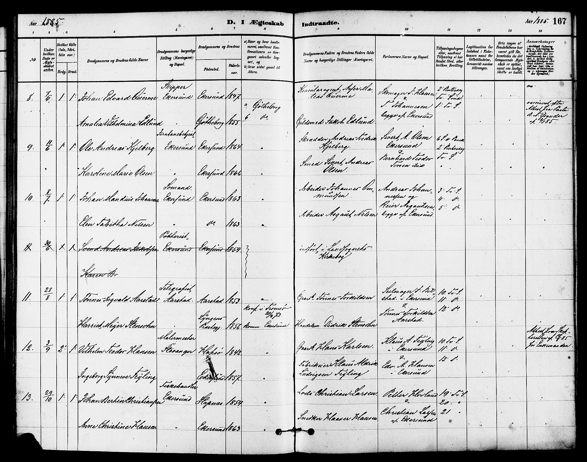 Eigersund sokneprestkontor, AV/SAST-A-101807/S08/L0015: Parish register (official) no. A 15, 1879-1892, p. 167