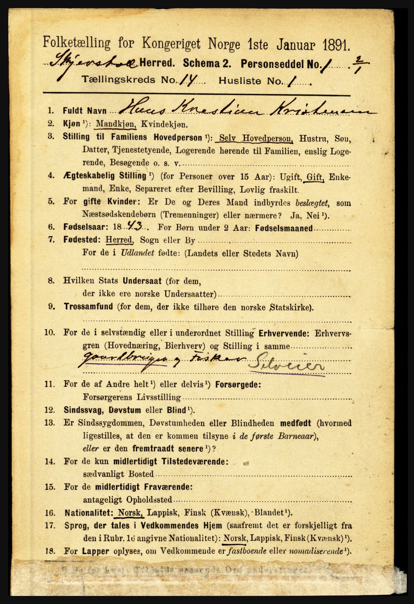 RA, 1891 census for 1842 Skjerstad, 1891, p. 5015