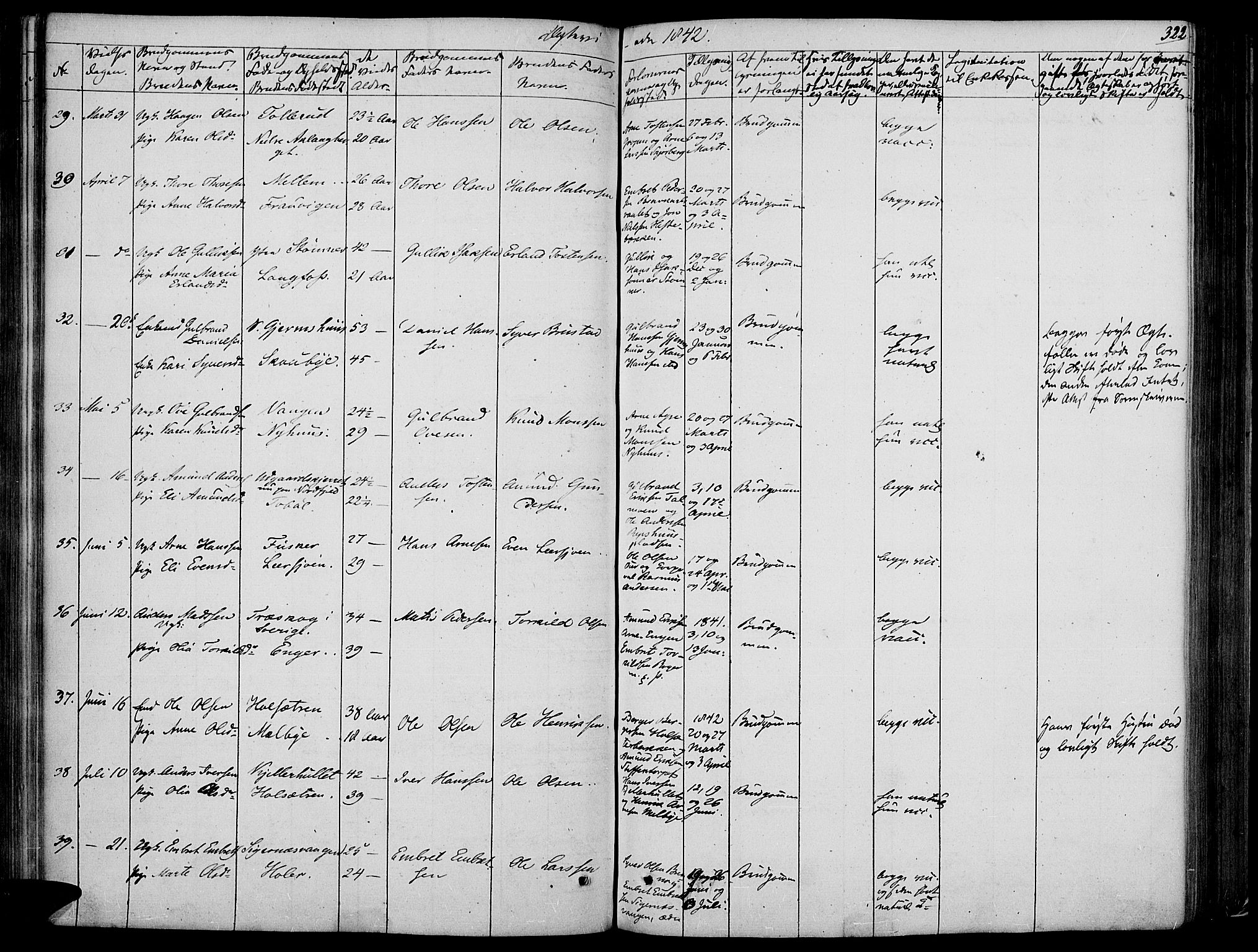 Vinger prestekontor, AV/SAH-PREST-024/H/Ha/Haa/L0008: Parish register (official) no. 8, 1839-1847, p. 322