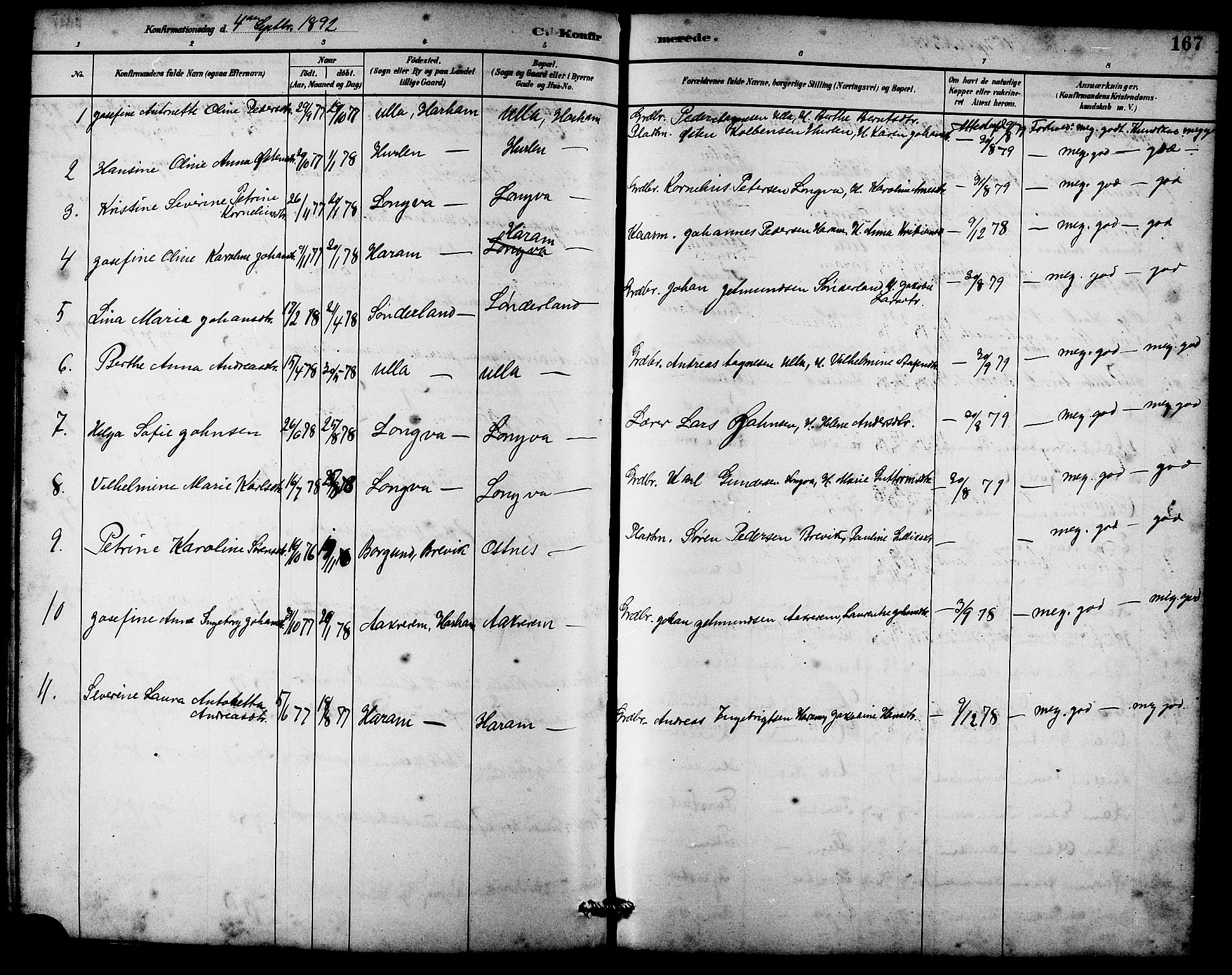 Ministerialprotokoller, klokkerbøker og fødselsregistre - Møre og Romsdal, AV/SAT-A-1454/536/L0510: Parish register (copy) no. 536C05, 1881-1898, p. 167