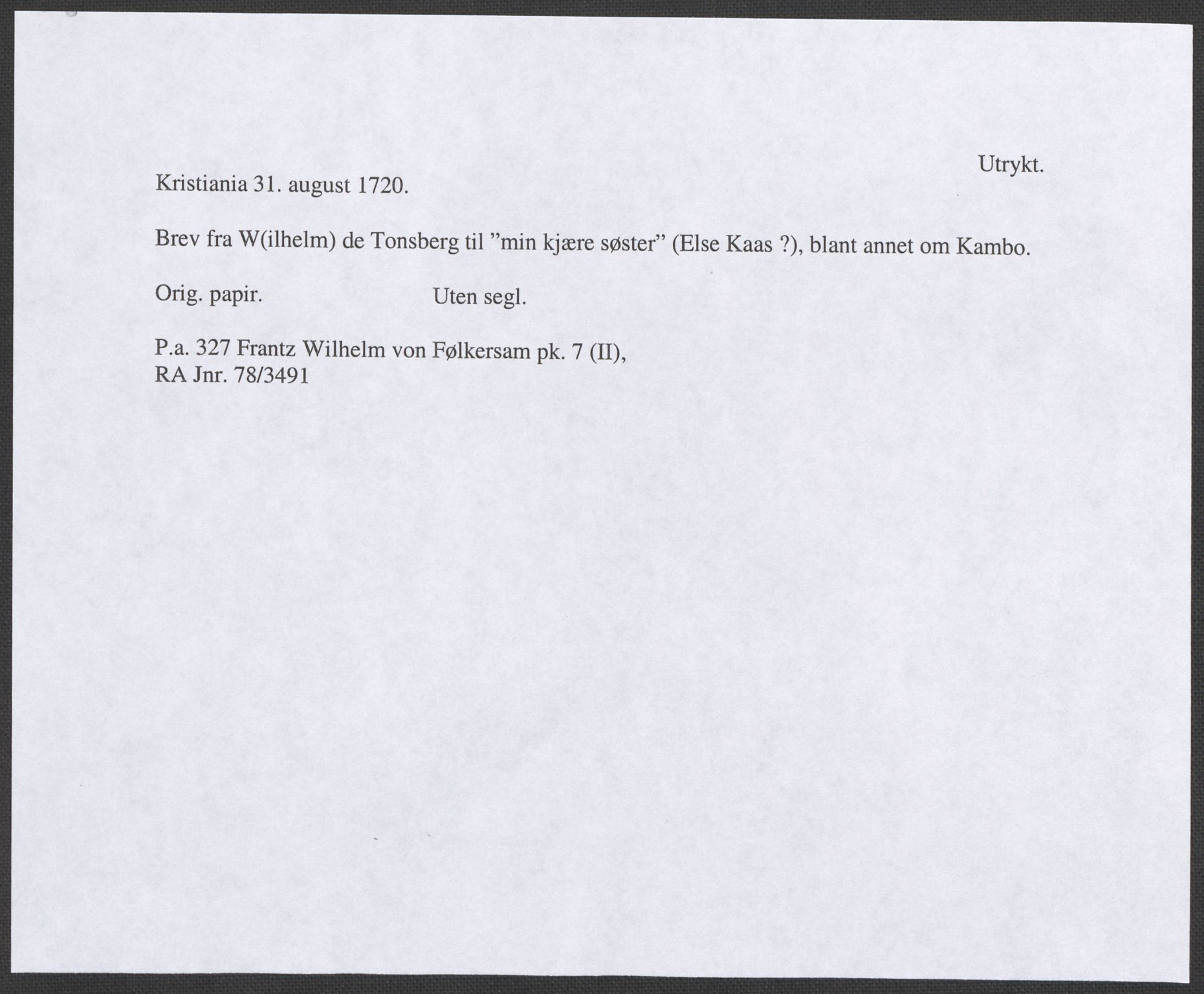 Riksarkivets diplomsamling, RA/EA-5965/F12/L0005: Pk. 7 (II), 1613-1721, p. 235