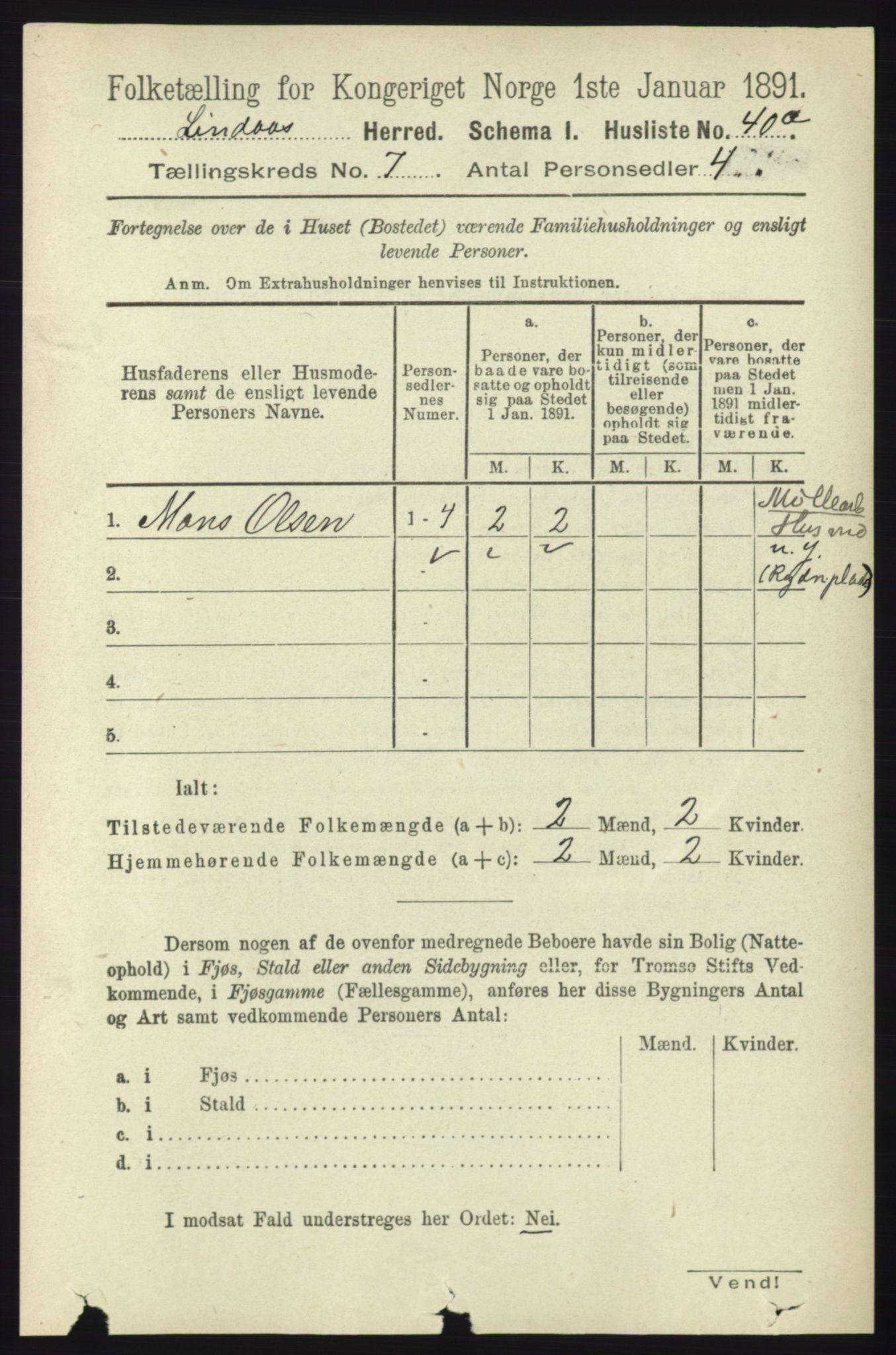 RA, 1891 census for 1263 Lindås, 1891, p. 2074