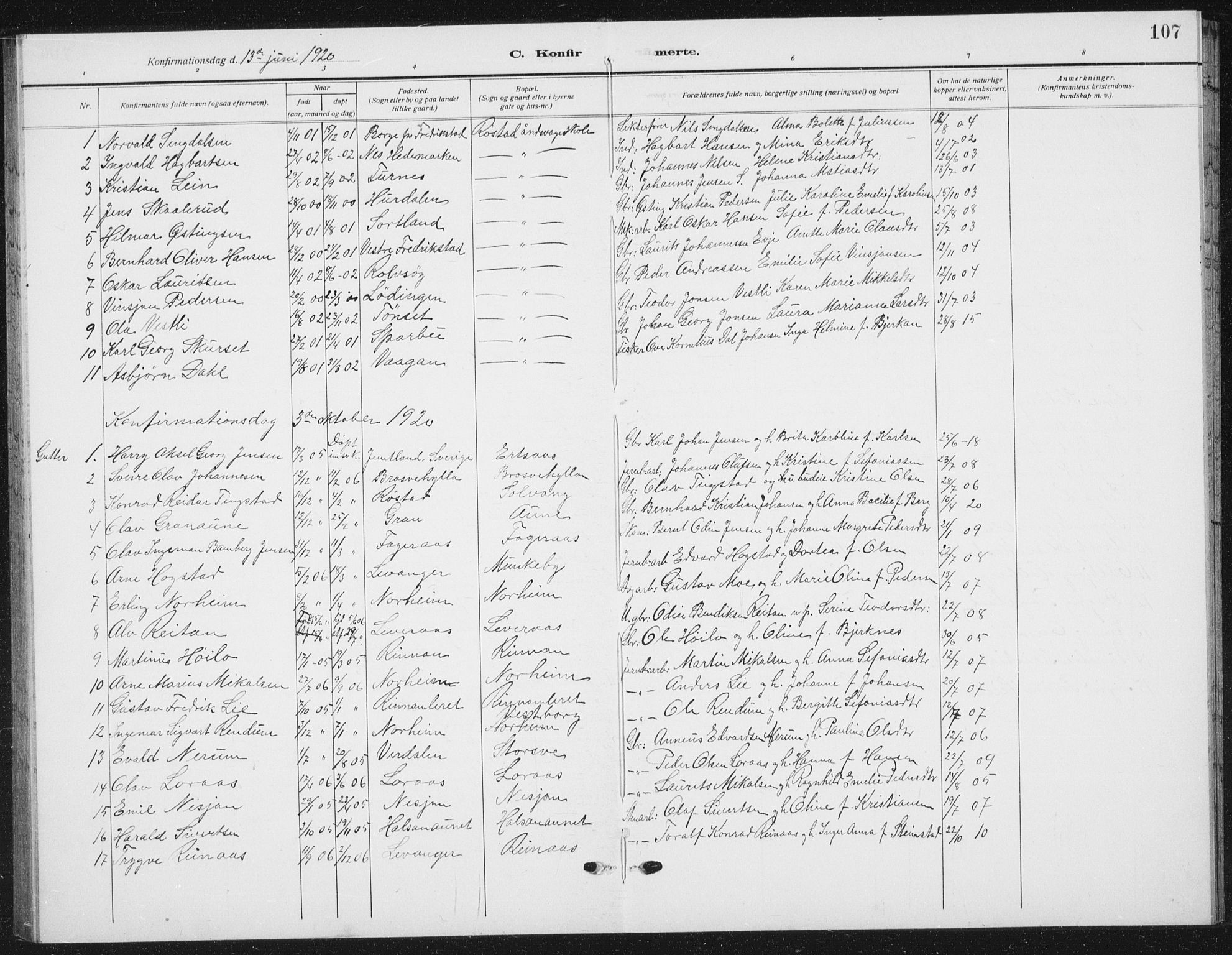Ministerialprotokoller, klokkerbøker og fødselsregistre - Nord-Trøndelag, SAT/A-1458/721/L0209: Parish register (copy) no. 721C02, 1918-1940, p. 107