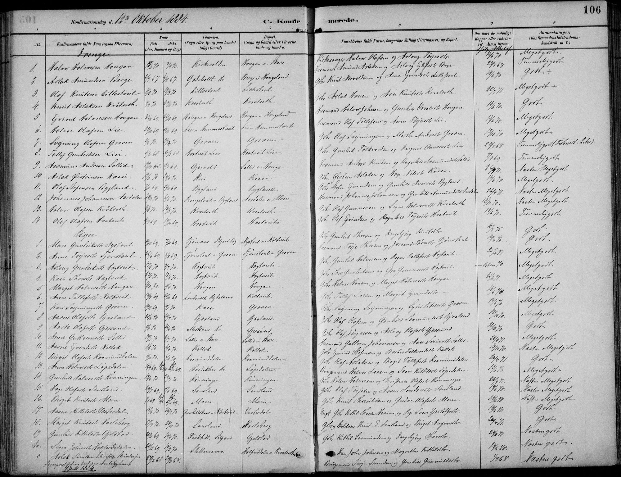 Kviteseid kirkebøker, SAKO/A-276/F/Fb/L0002: Parish register (official) no. II 2, 1882-1916, p. 106