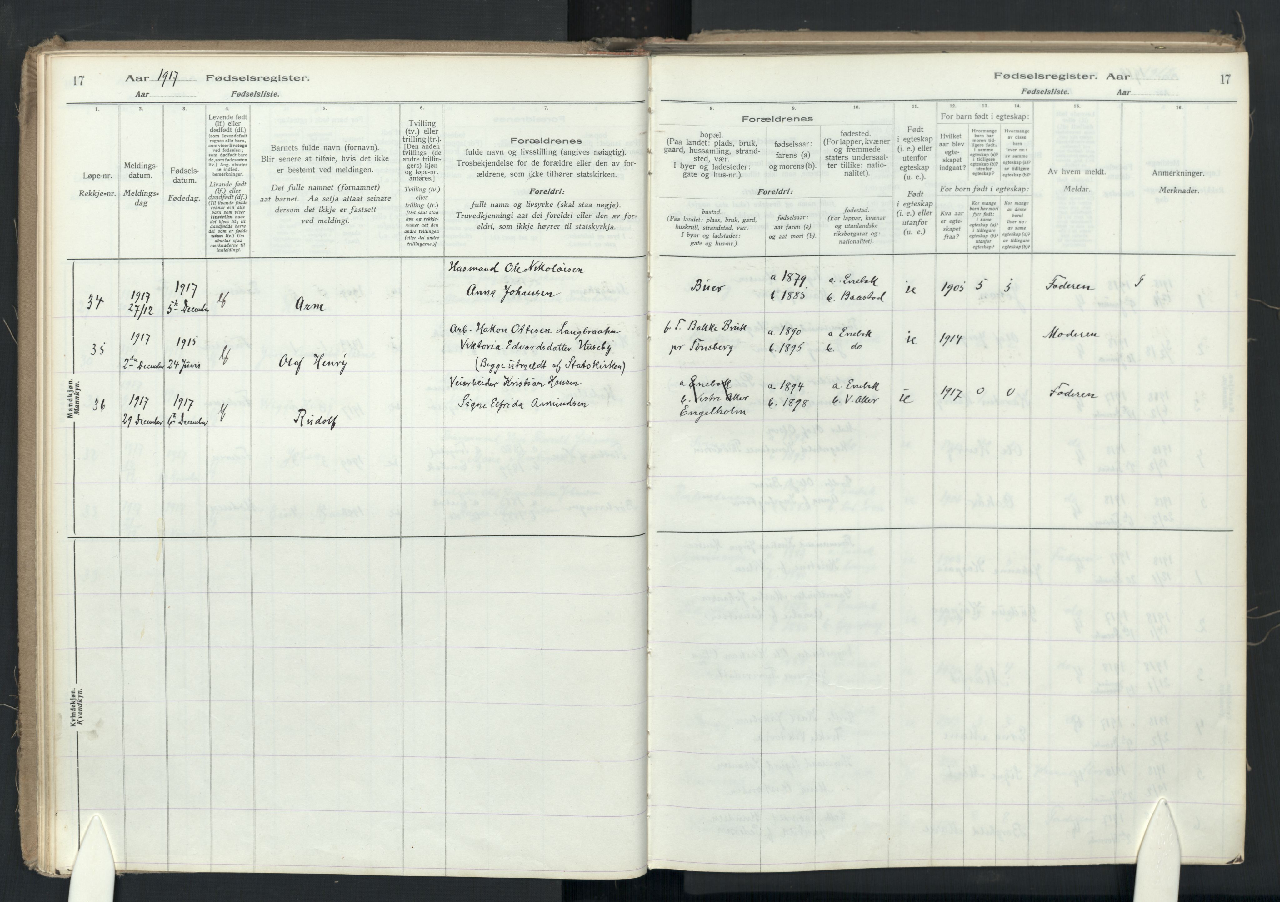 Enebakk prestekontor Kirkebøker, SAO/A-10171c/J/Ja: Birth register no. I 1, 1916-1948, p. 17