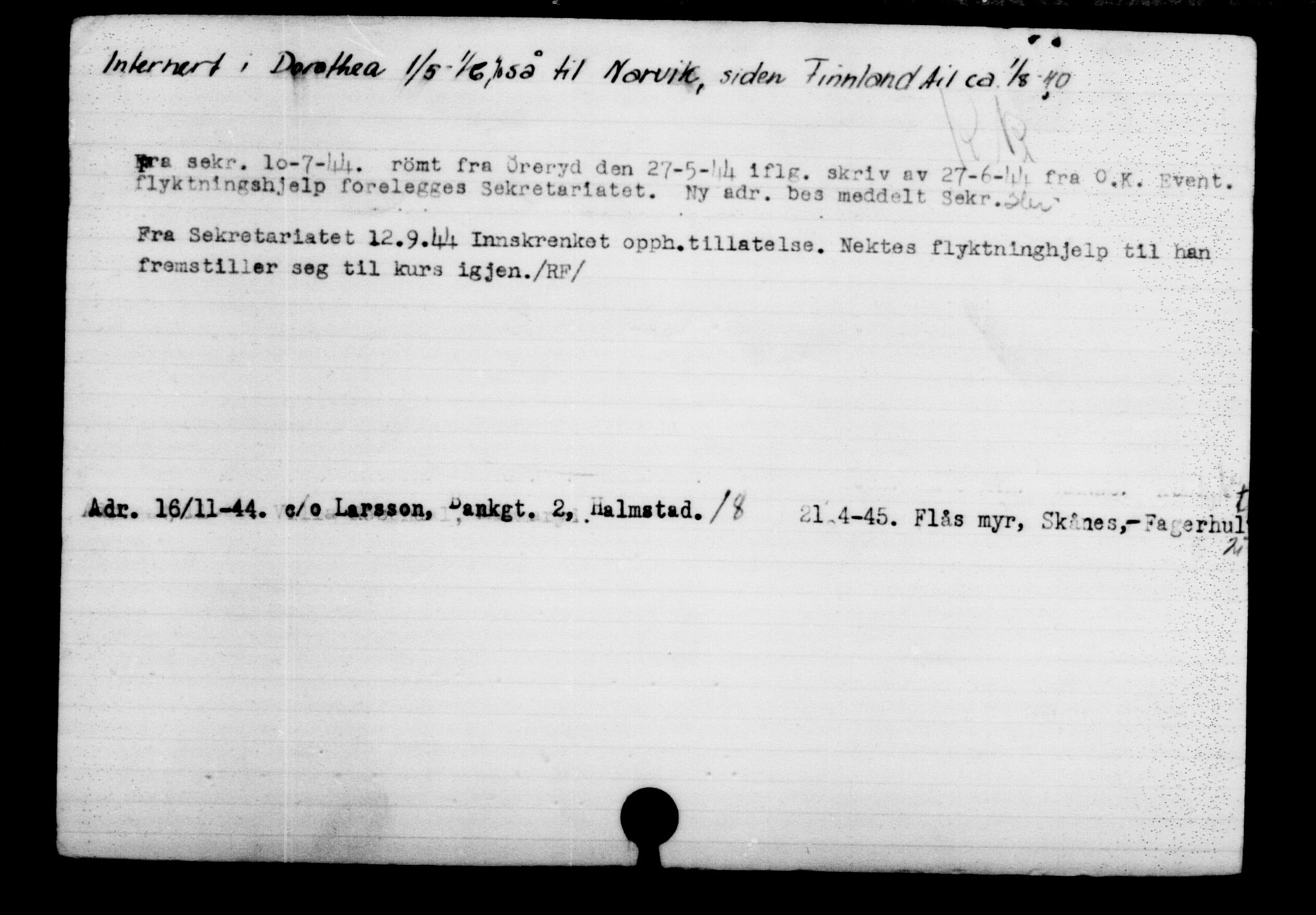 Den Kgl. Norske Legasjons Flyktningskontor, AV/RA-S-6753/V/Va/L0002: Kjesäterkartoteket.  Flyktningenr. 1001-2000, 1940-1945, p. 1315