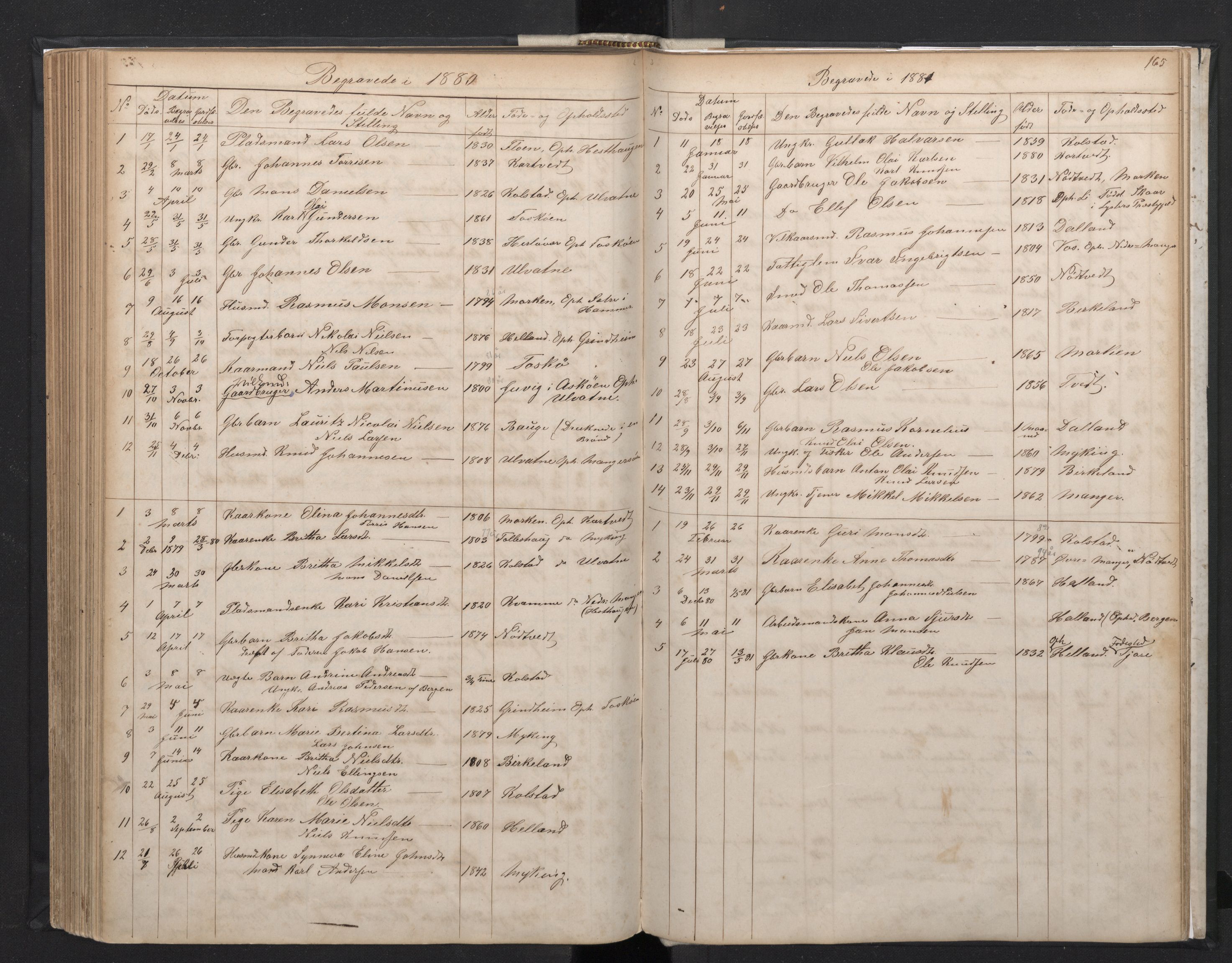 Manger sokneprestembete, AV/SAB-A-76801/H/Hab: Parish register (copy) no. A 1, 1874-1901, p. 164b-165a