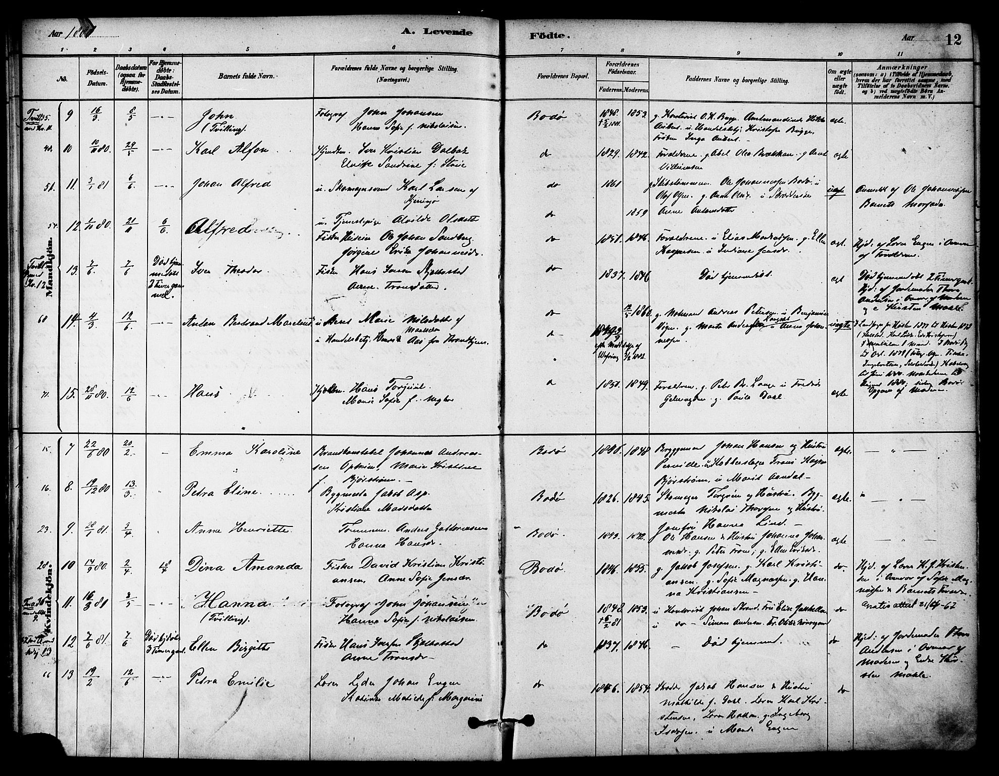 Ministerialprotokoller, klokkerbøker og fødselsregistre - Nordland, AV/SAT-A-1459/801/L0030: Parish register (copy) no. 801C05, 1879-1887, p. 12