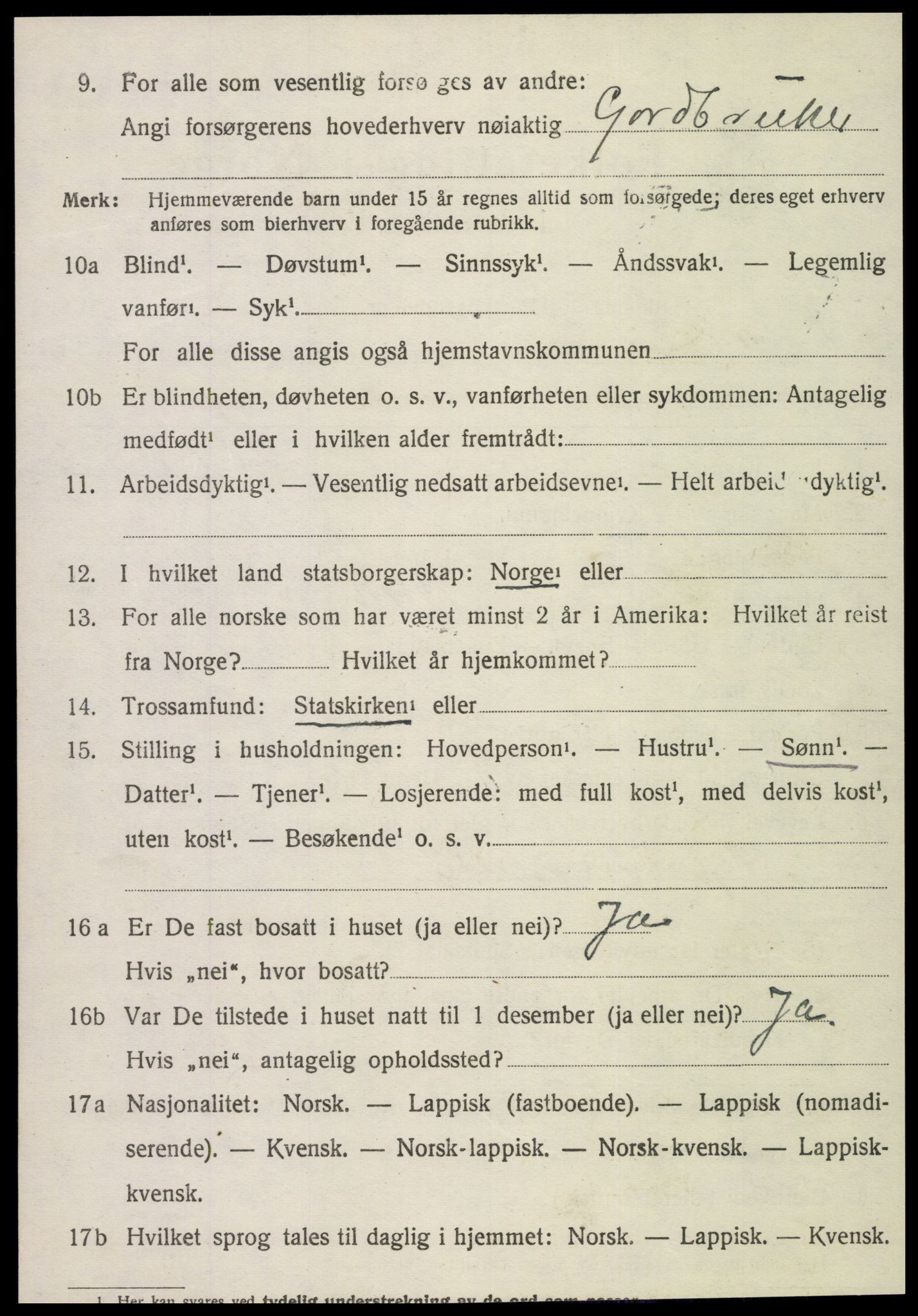 SAT, 1920 census for Kvam, 1920, p. 1816