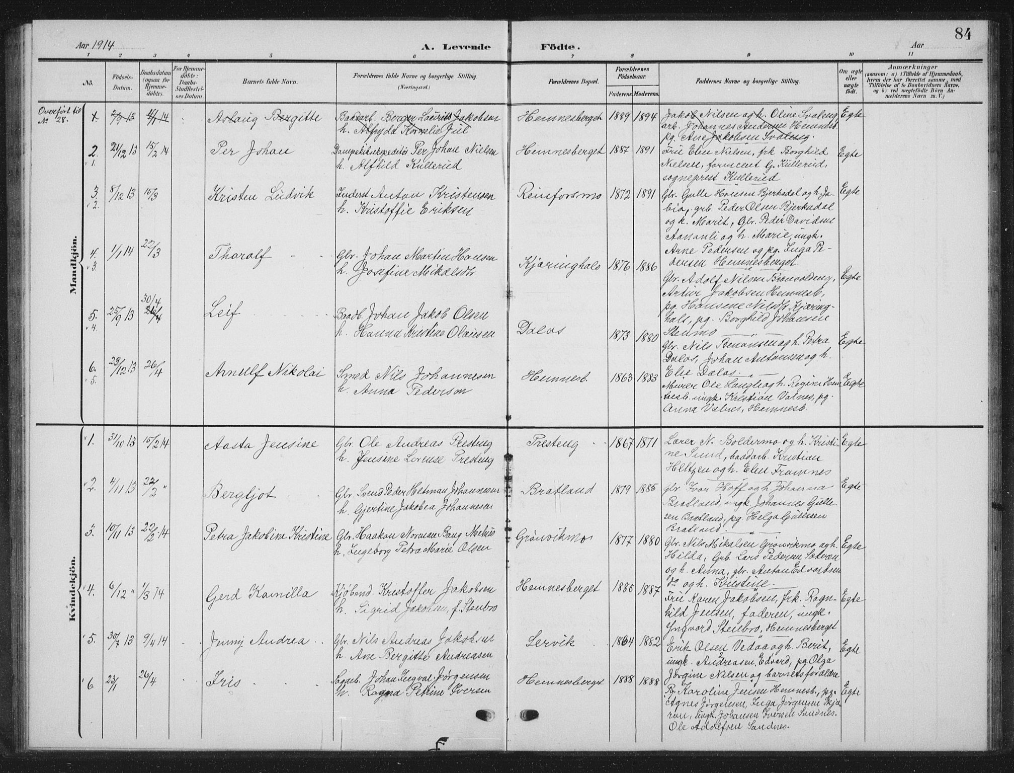 Ministerialprotokoller, klokkerbøker og fødselsregistre - Nordland, AV/SAT-A-1459/825/L0370: Parish register (copy) no. 825C07, 1903-1923, p. 84