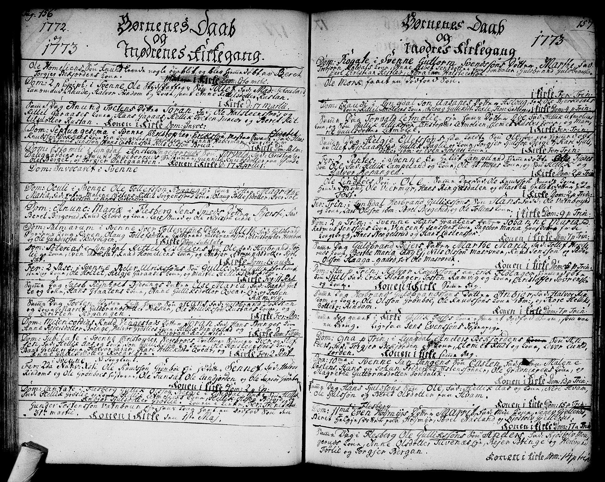 Flesberg kirkebøker, SAKO/A-18/F/Fa/L0003: Parish register (official) no. I 3, 1748-1790, p. 156-157