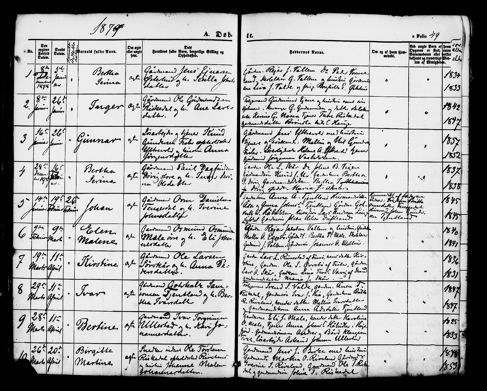 Hjelmeland sokneprestkontor, AV/SAST-A-101843/01/IV/L0012: Parish register (official) no. A 12, 1862-1886, p. 49