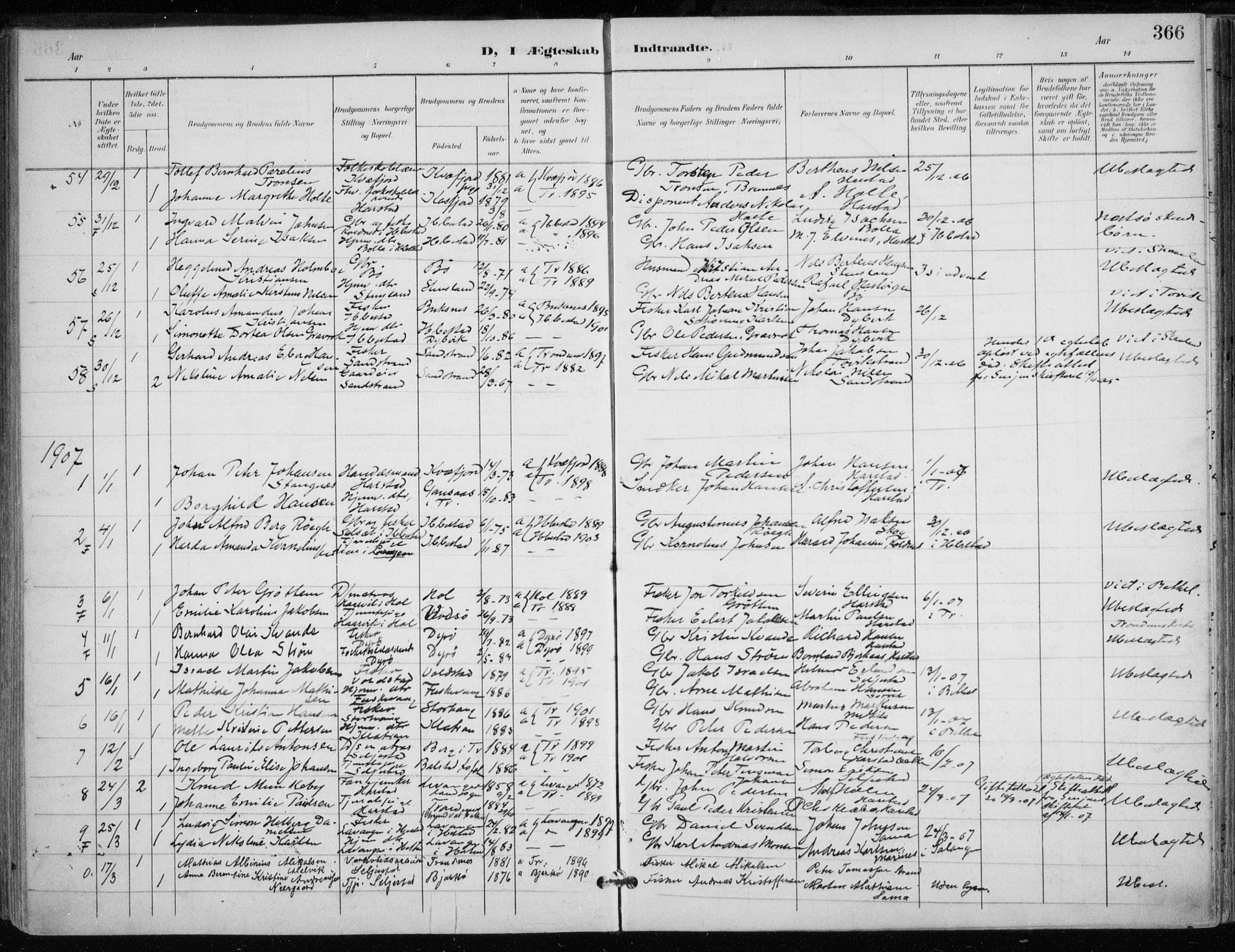 Trondenes sokneprestkontor, AV/SATØ-S-1319/H/Ha/L0017kirke: Parish register (official) no. 17, 1899-1908, p. 366