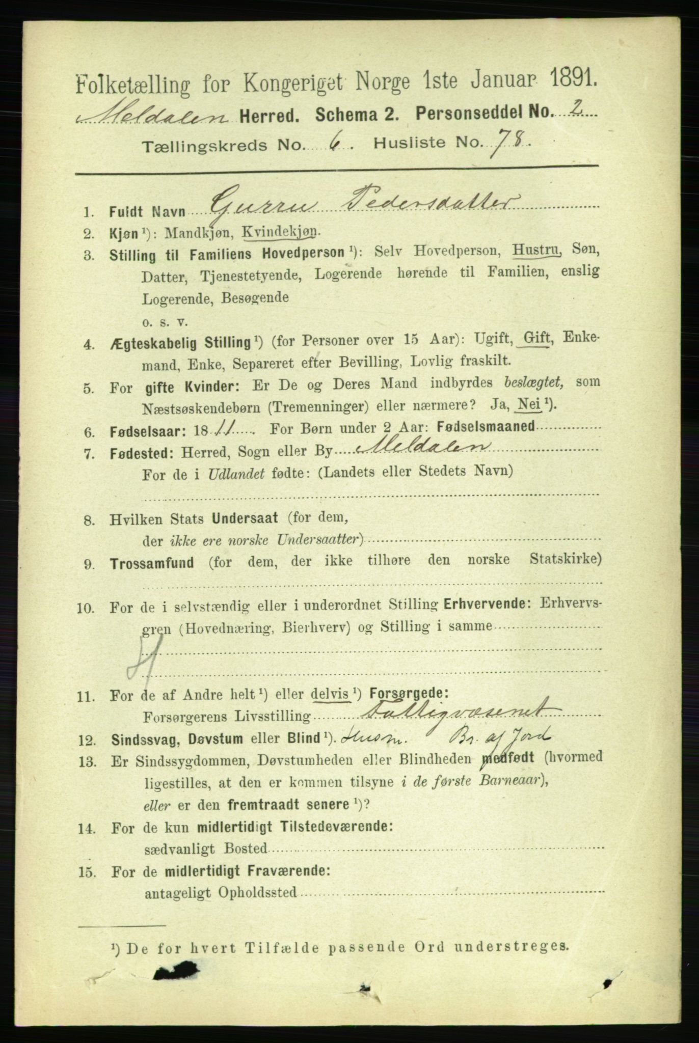 RA, 1891 census for 1636 Meldal, 1891, p. 3328