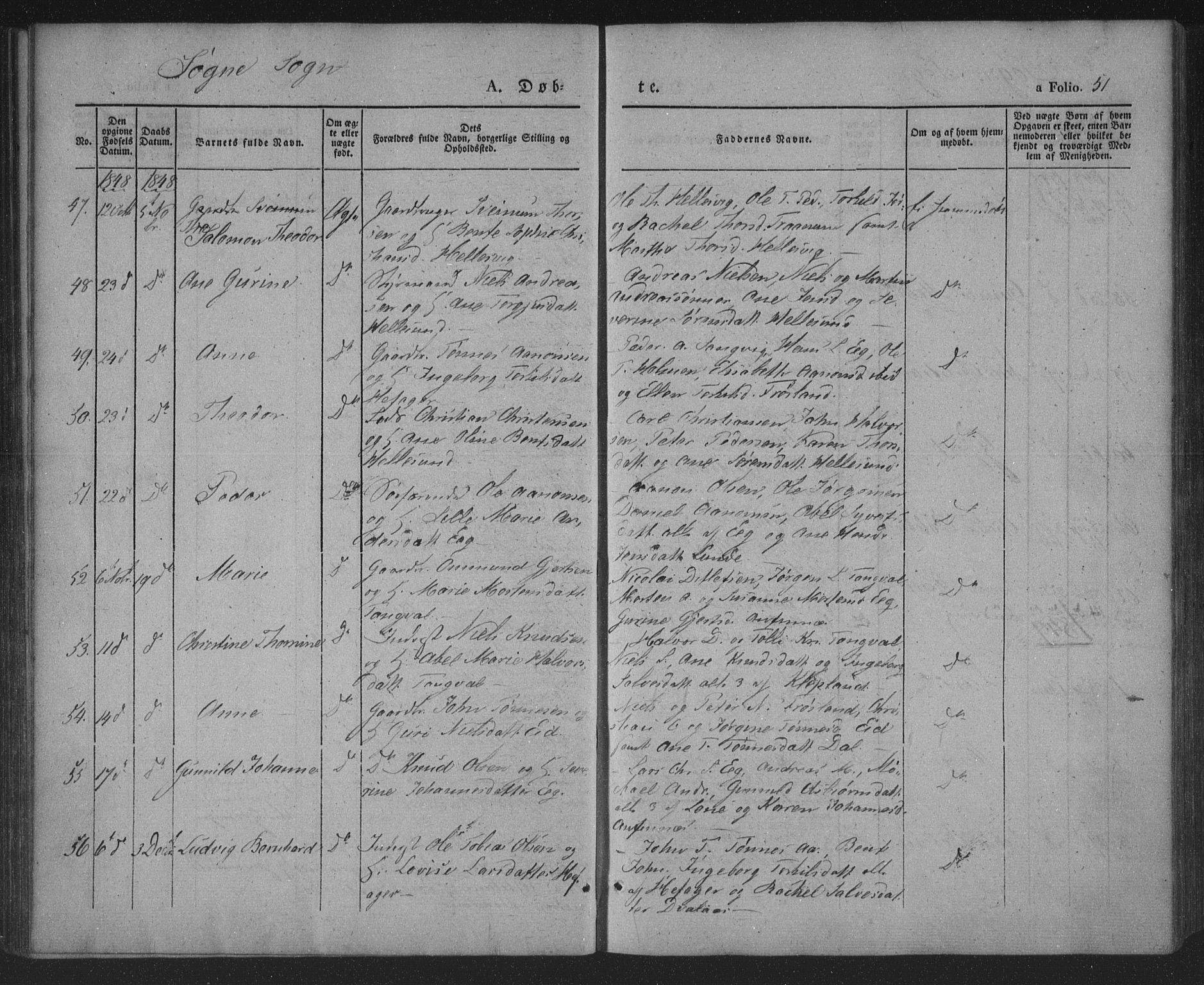 Søgne sokneprestkontor, AV/SAK-1111-0037/F/Fa/Fab/L0009: Parish register (official) no. A 9, 1838-1853, p. 51