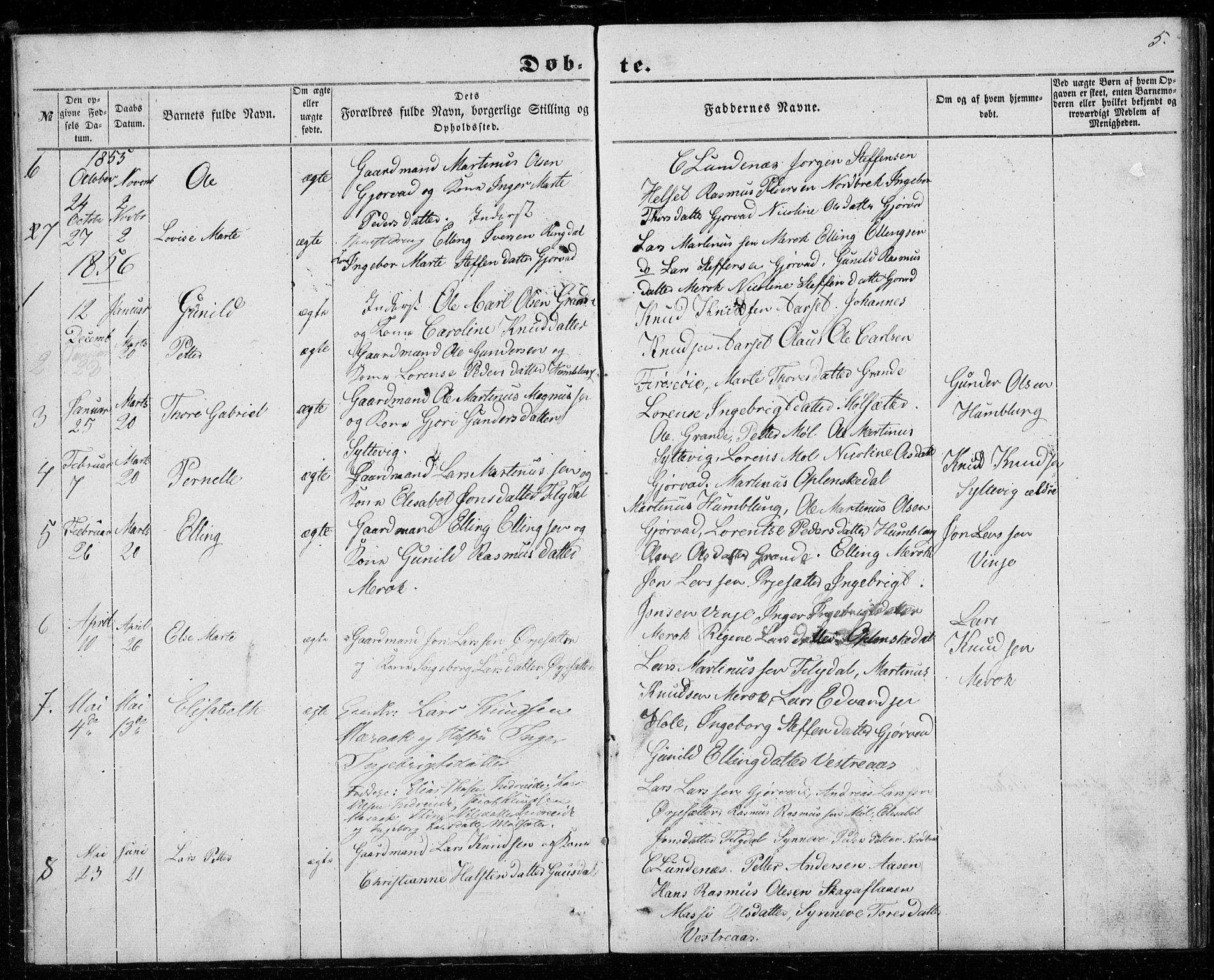 Ministerialprotokoller, klokkerbøker og fødselsregistre - Møre og Romsdal, SAT/A-1454/518/L0234: Parish register (copy) no. 518C01, 1854-1884, p. 5