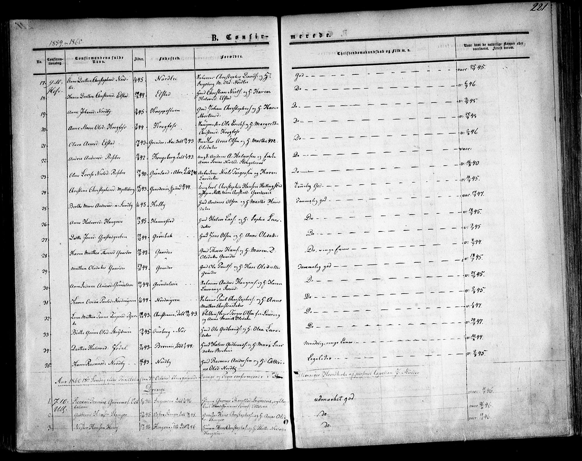 Ullensaker prestekontor Kirkebøker, SAO/A-10236a/F/Fa/L0015.a: Parish register (official) no. I 15A, 1851-1862, p. 221