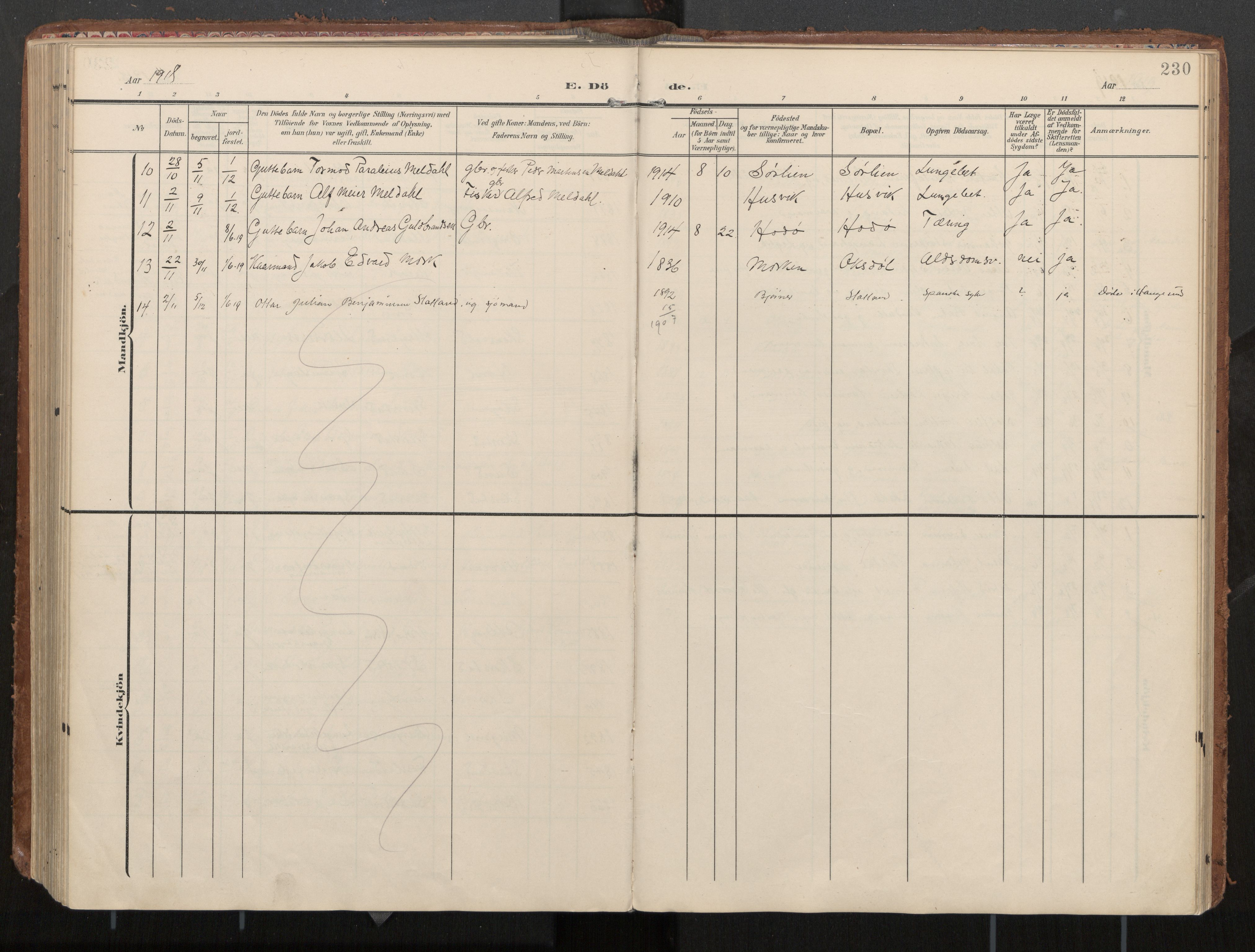 Ministerialprotokoller, klokkerbøker og fødselsregistre - Nord-Trøndelag, AV/SAT-A-1458/774/L0629: Parish register (official), 1904-1926, p. 230