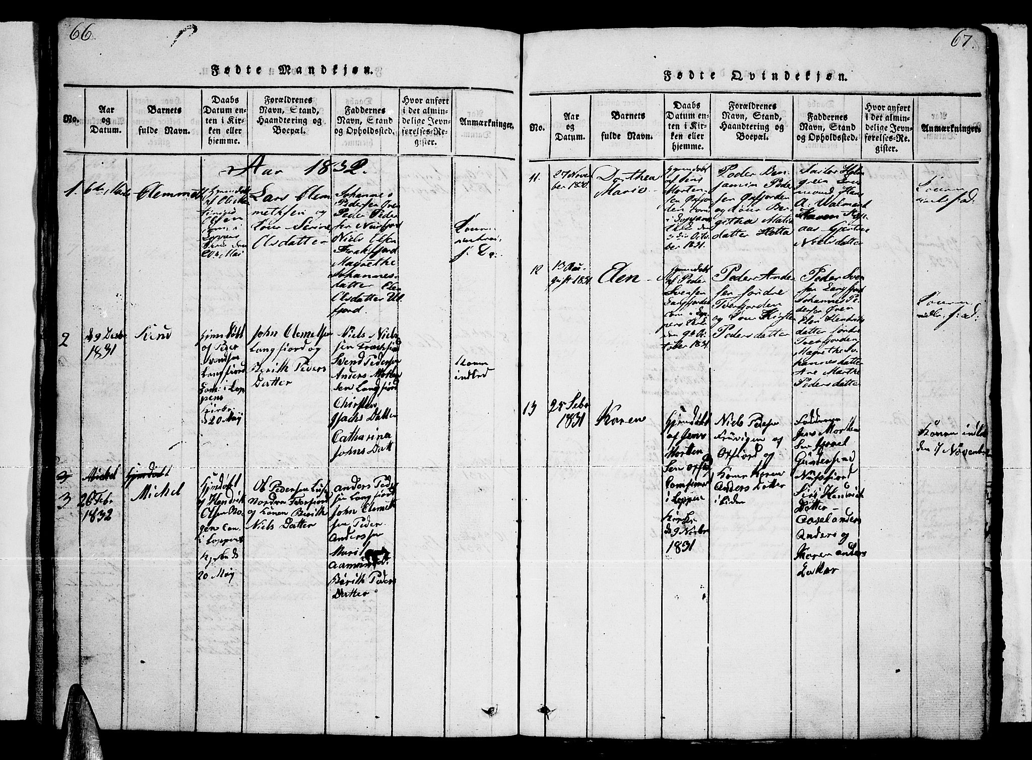 Loppa sokneprestkontor, SATØ/S-1339/H/Hb/L0001klokker: Parish register (copy) no. 1, 1820-1849, p. 66-67